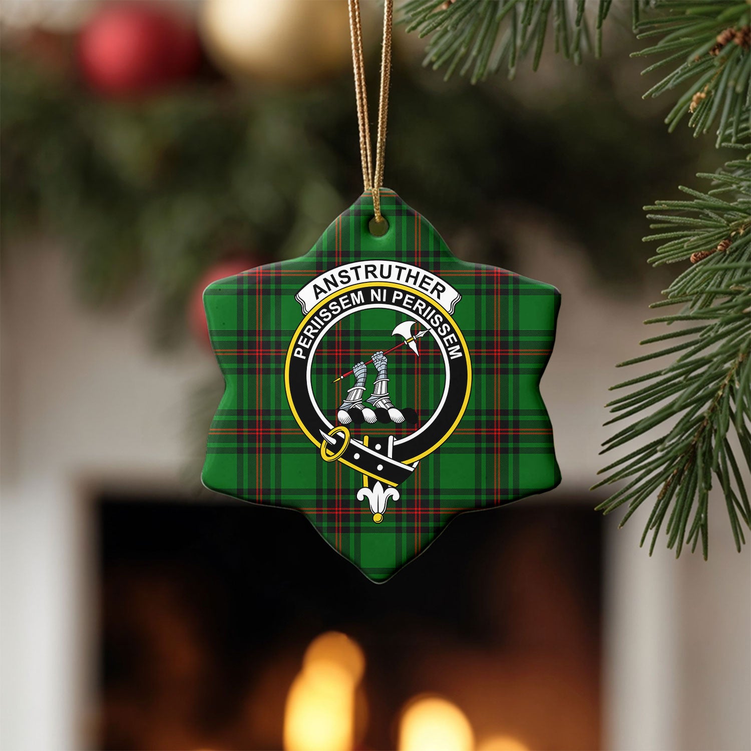 Anstruther Tartan Crest Christmas Ceramic Ornament