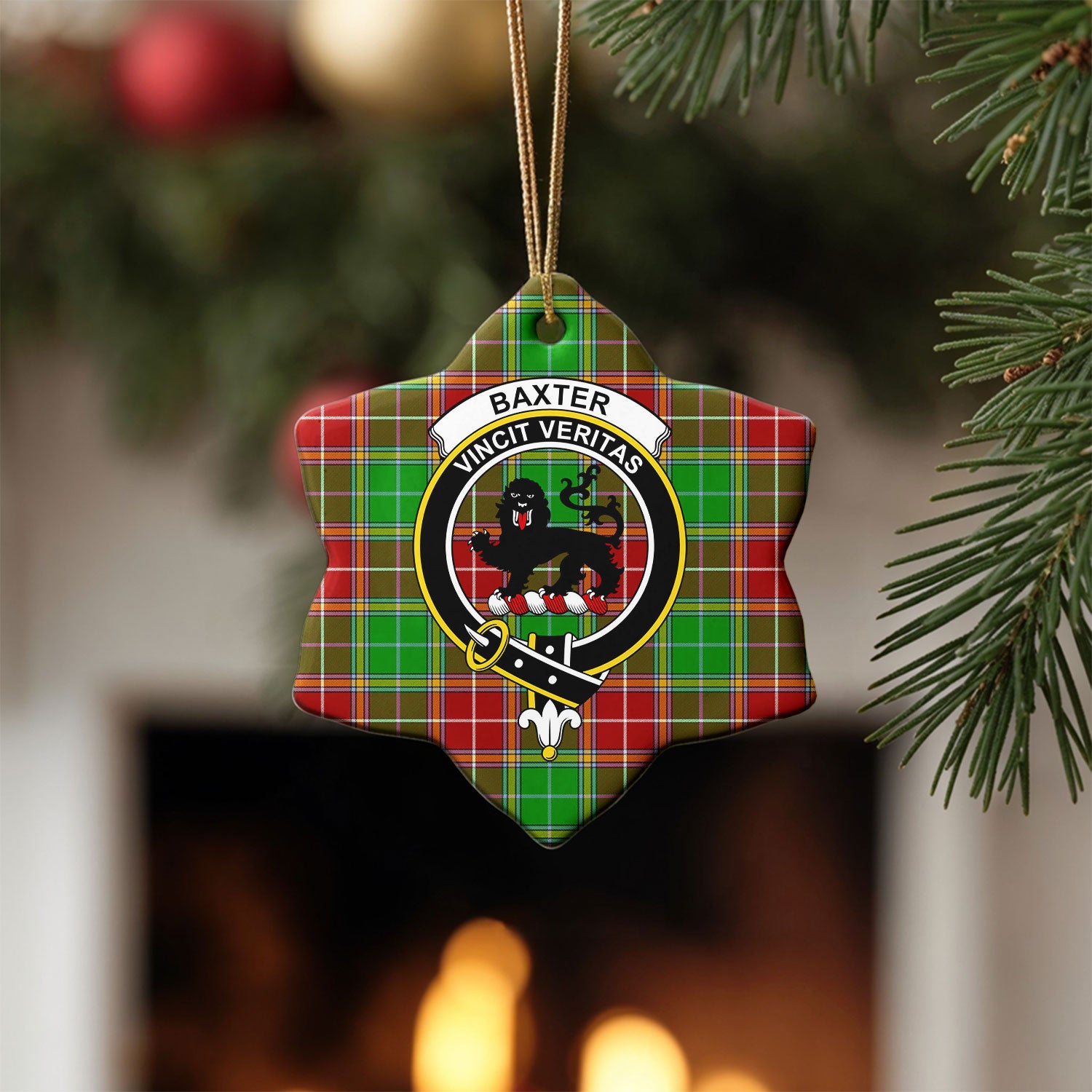 Baxter Modern Tartan Crest Christmas Ceramic Ornament