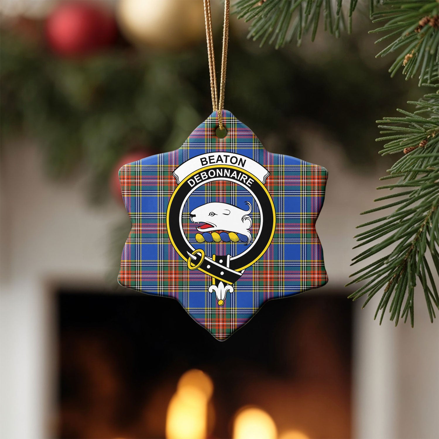 Beaton Ancient Tartan Crest Christmas Ceramic Ornament