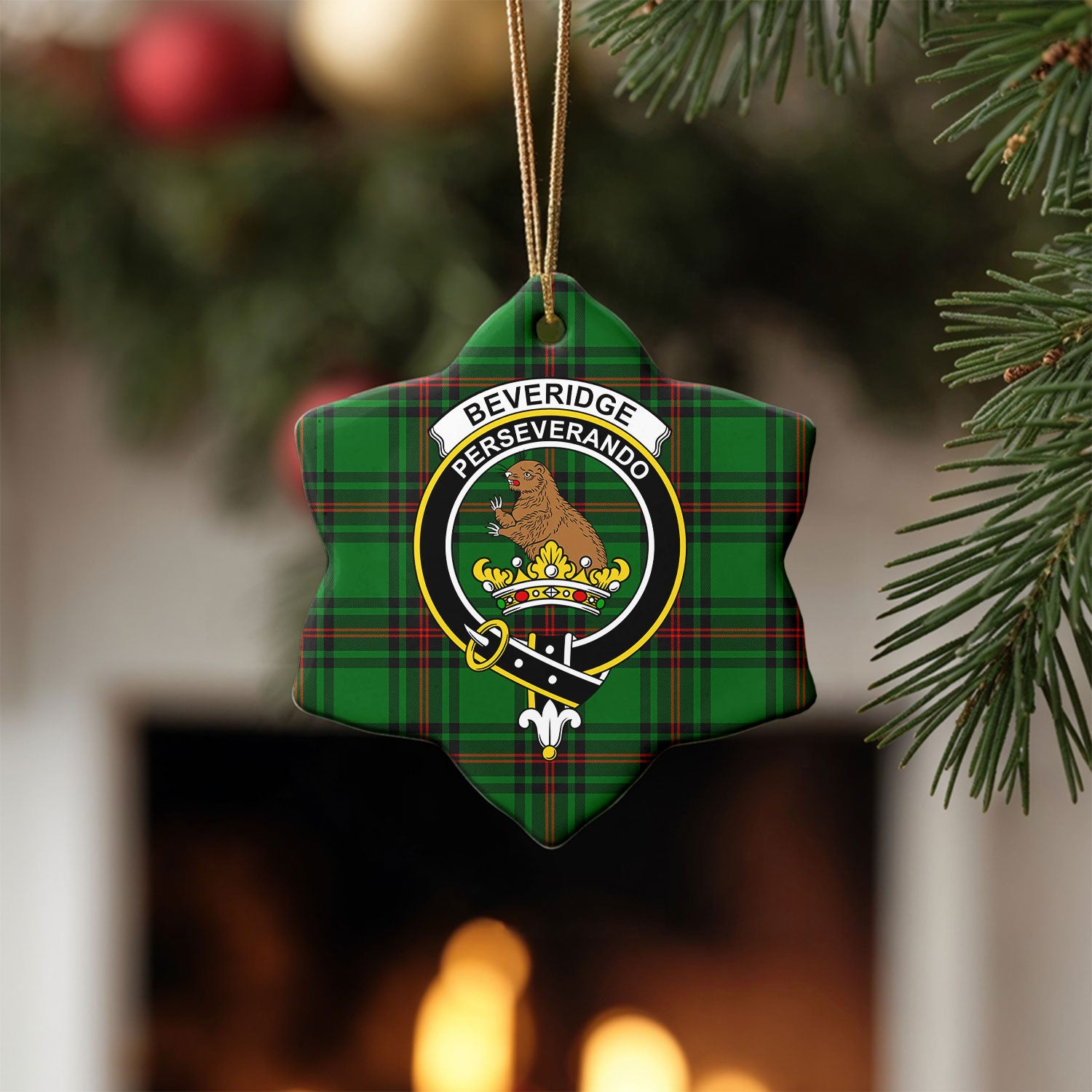 Beveridge Tartan Crest Christmas Ceramic Ornament