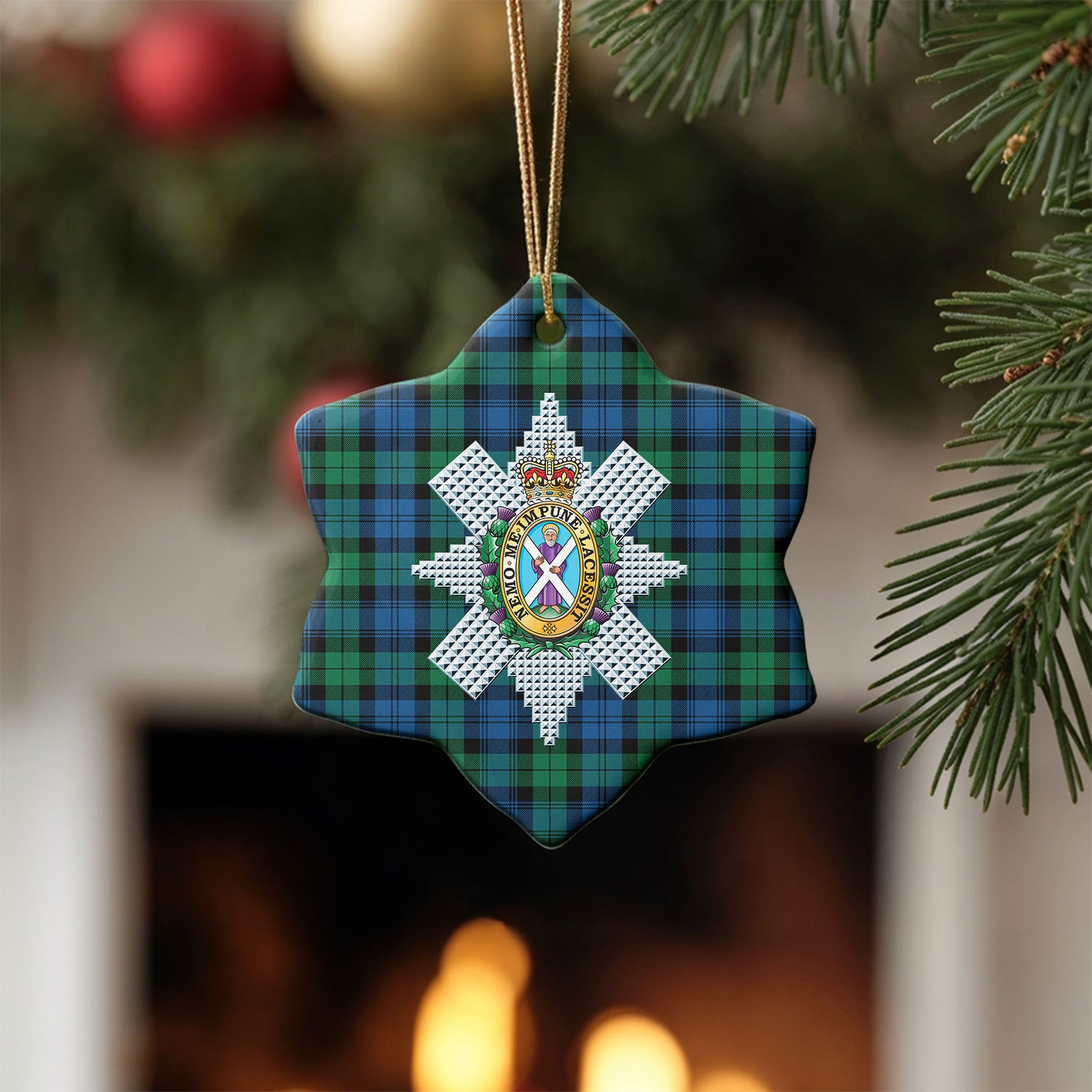 Black Watch Ancient Tartan Crest Christmas Ceramic Ornament