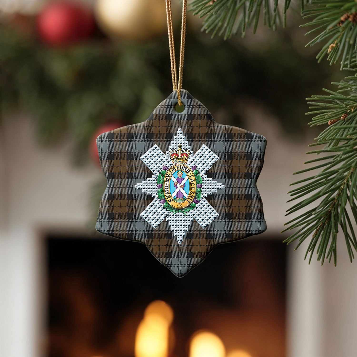 Black Watch Weathered Tartan Crest Christmas Ceramic Ornament