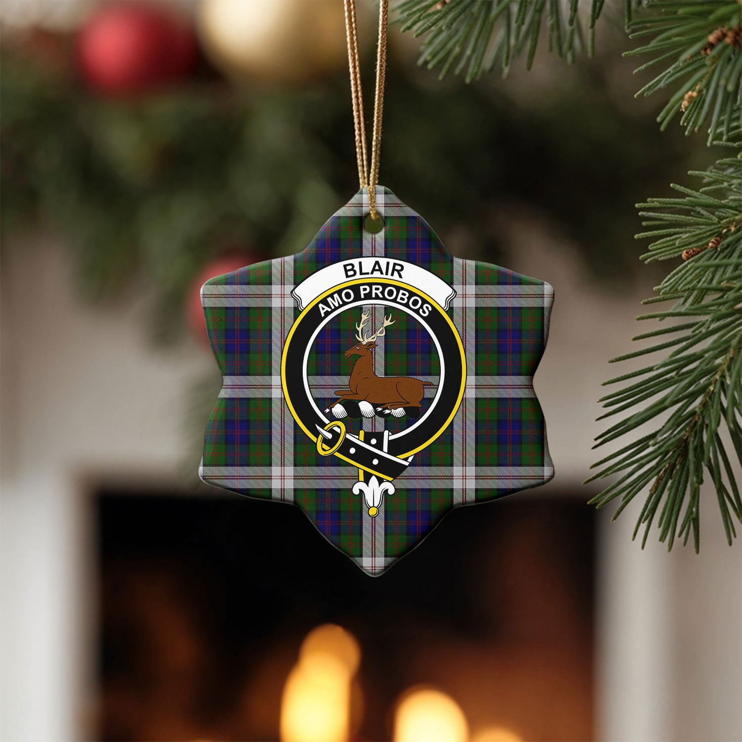 Blair Dress Tartan Crest Christmas Ceramic Ornament