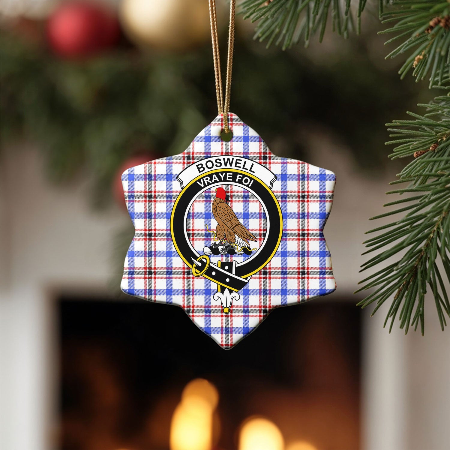 Boswell Modern Tartan Crest Christmas Ceramic Ornament