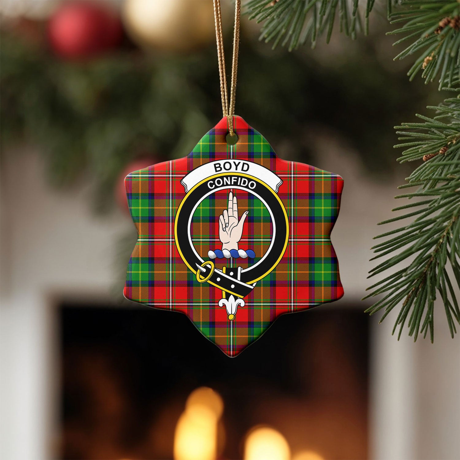Boyd Modern Tartan Crest Christmas Ceramic Ornament