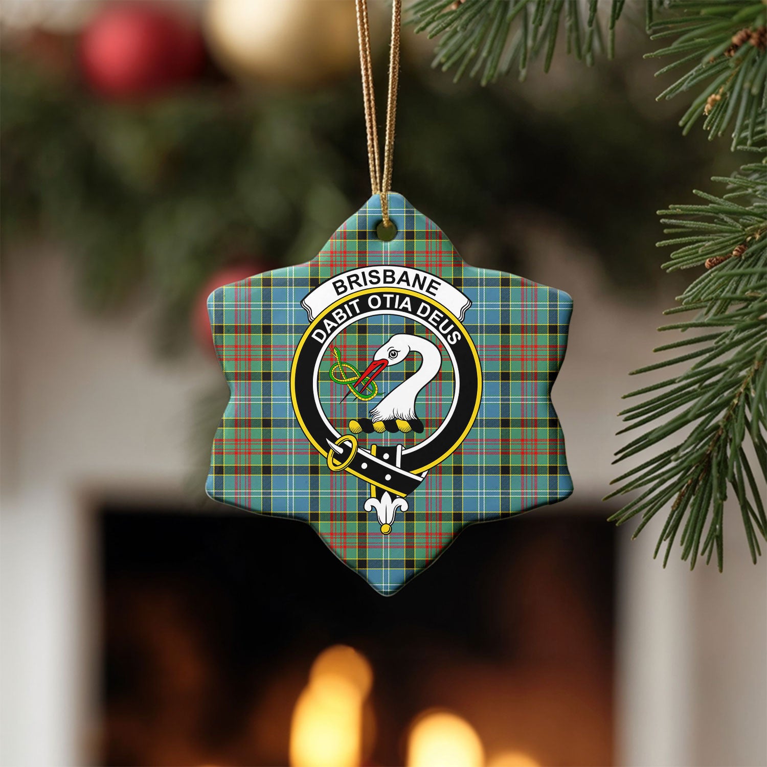 Brisbane Tartan Crest Christmas Ceramic Ornament