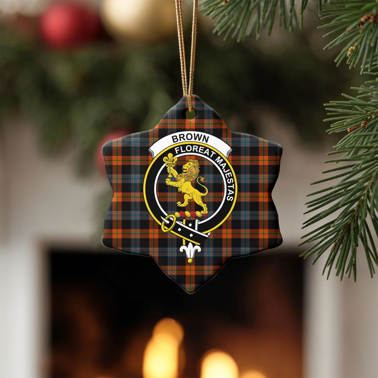 Brown Ancient Tartan Crest Christmas Ceramic Ornament