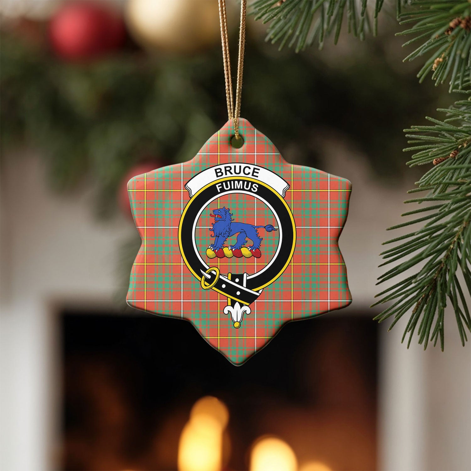 Bruce Ancient Tartan Crest Christmas Ceramic Ornament