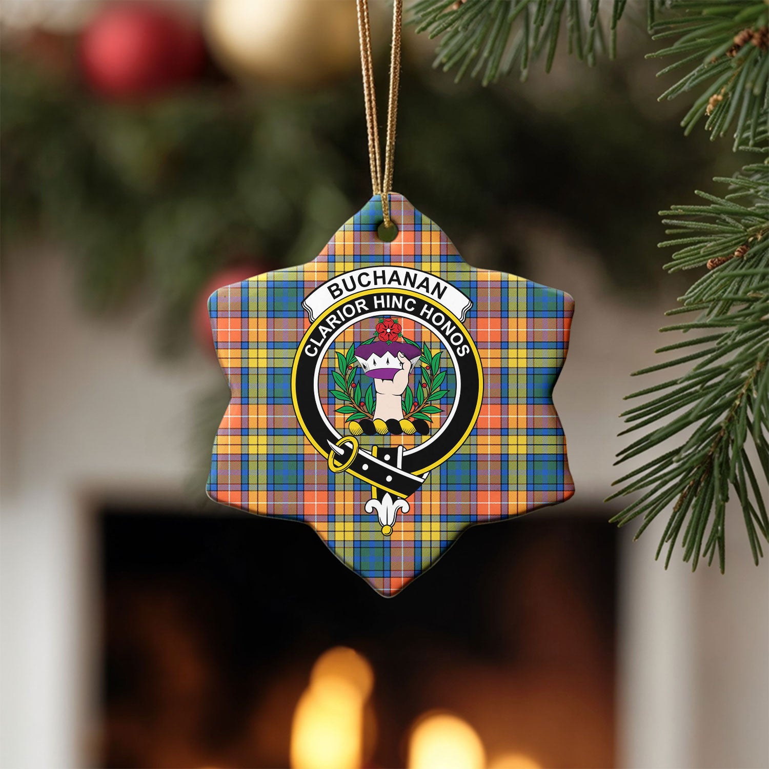 Buchanan Ancient Tartan Crest Christmas Ceramic Ornament