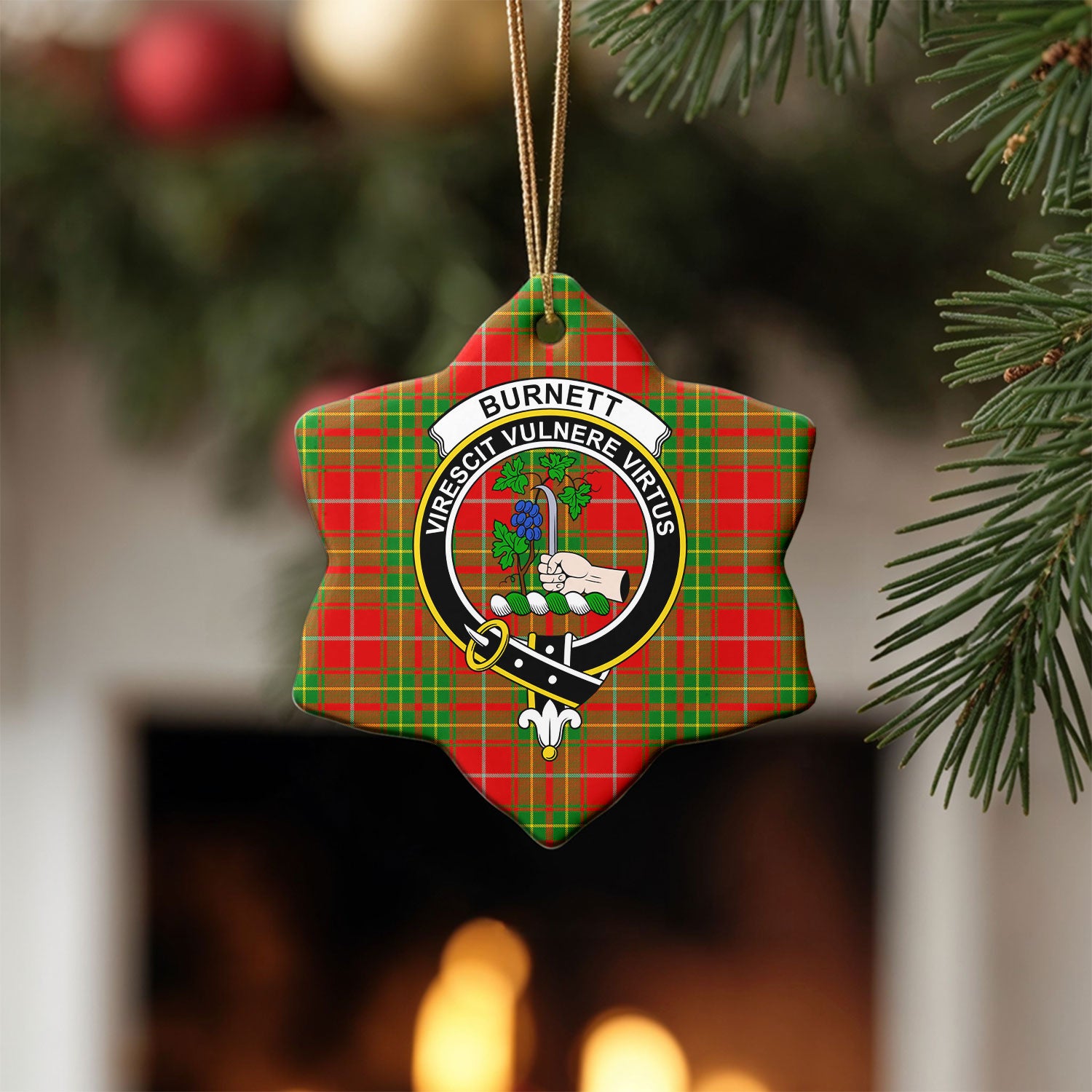 Burnett Ancient Tartan Crest Christmas Ceramic Ornament