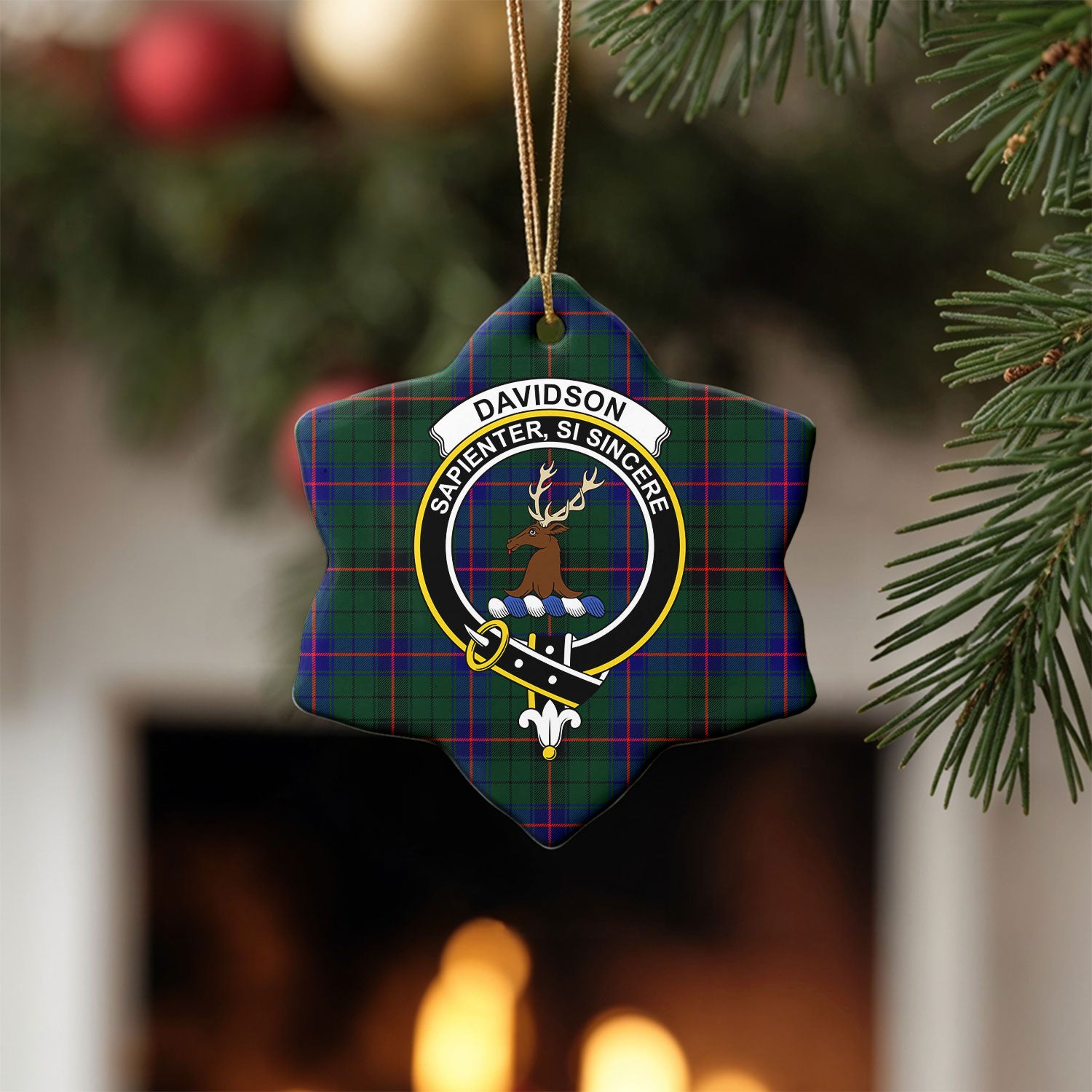 Davidson Modern Tartan Crest Christmas Ceramic Ornament