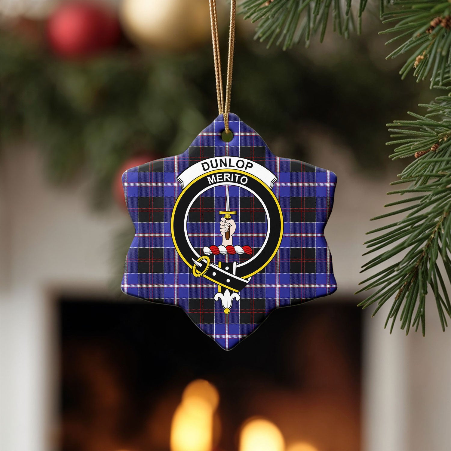 Dunlop Modern Tartan Crest Christmas Ceramic Ornament
