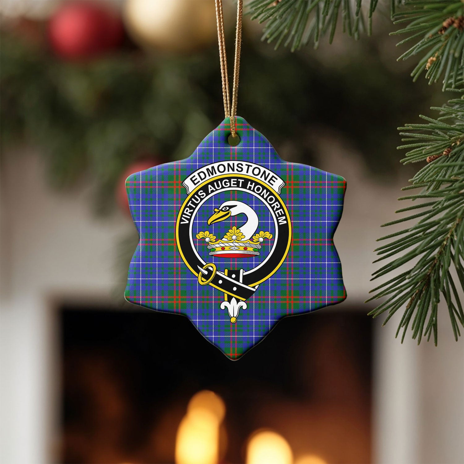 Edmonstone Tartan Crest Christmas Ceramic Ornament