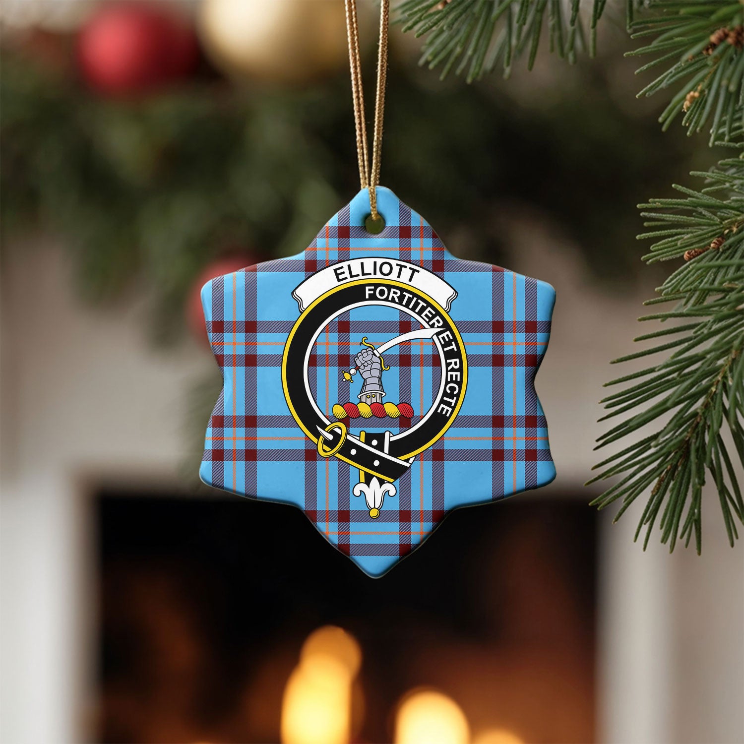 Elliott Ancient Tartan Crest Christmas Ceramic Ornament