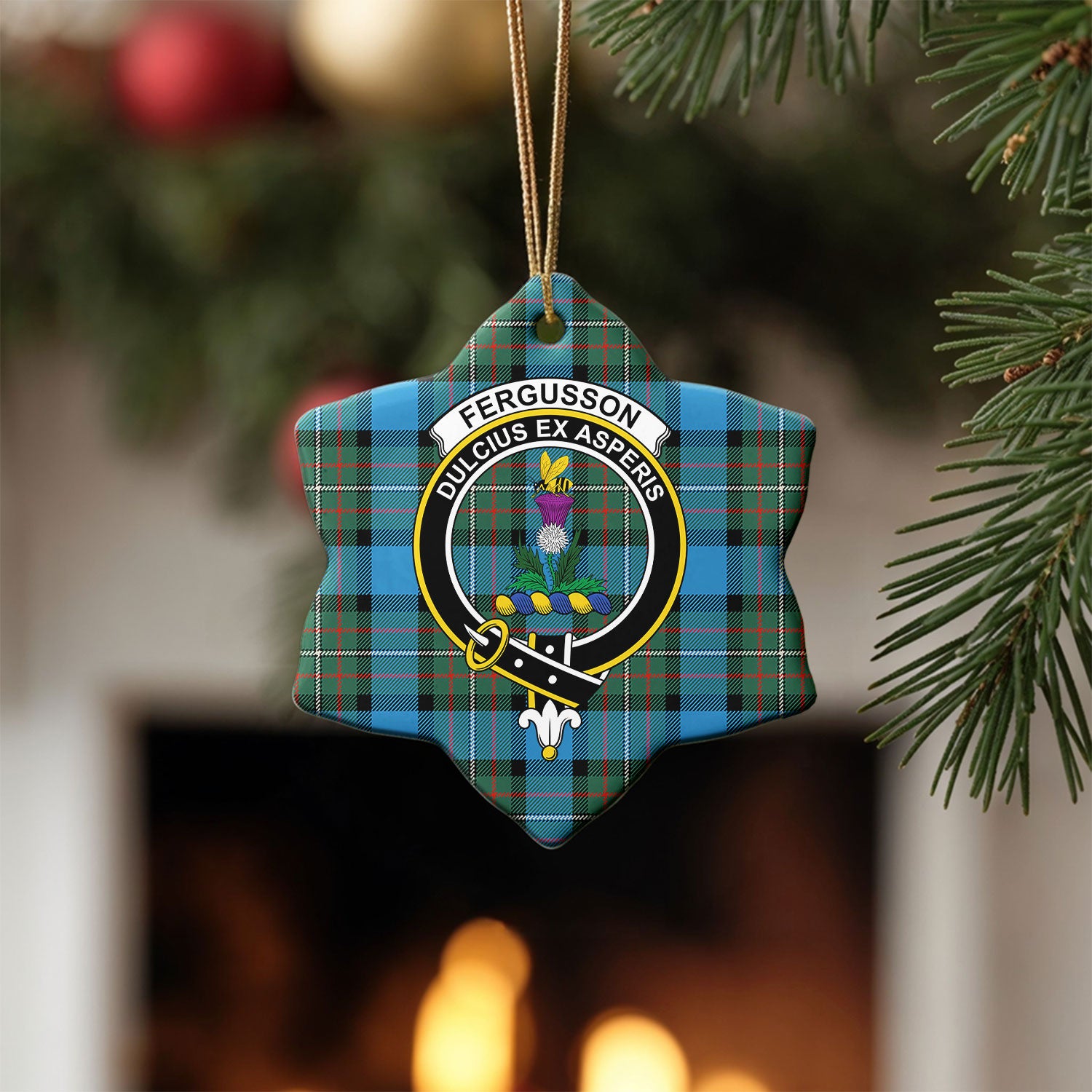 Fergusson Ancient Tartan Crest Christmas Ceramic Ornament
