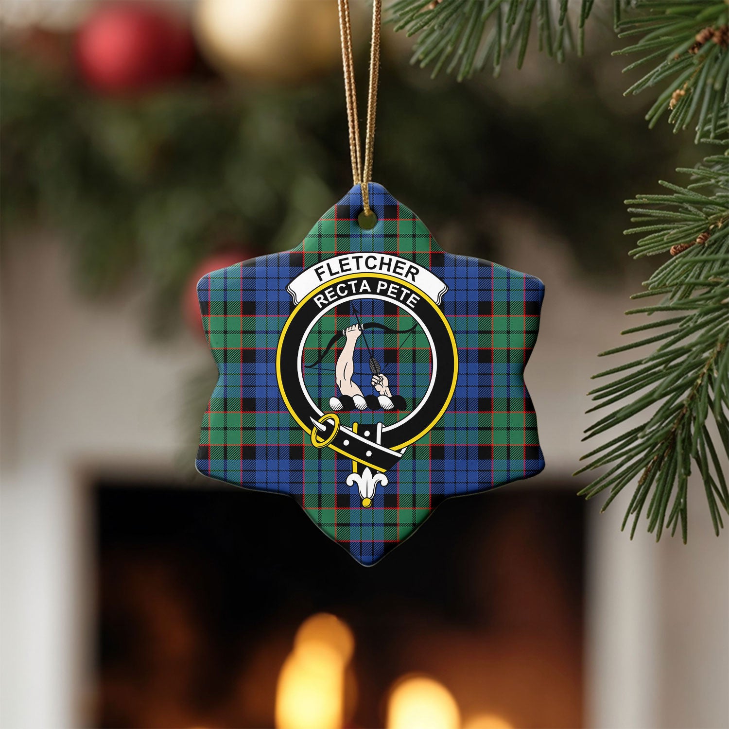 Fletcher Ancient Tartan Crest Christmas Ceramic Ornament