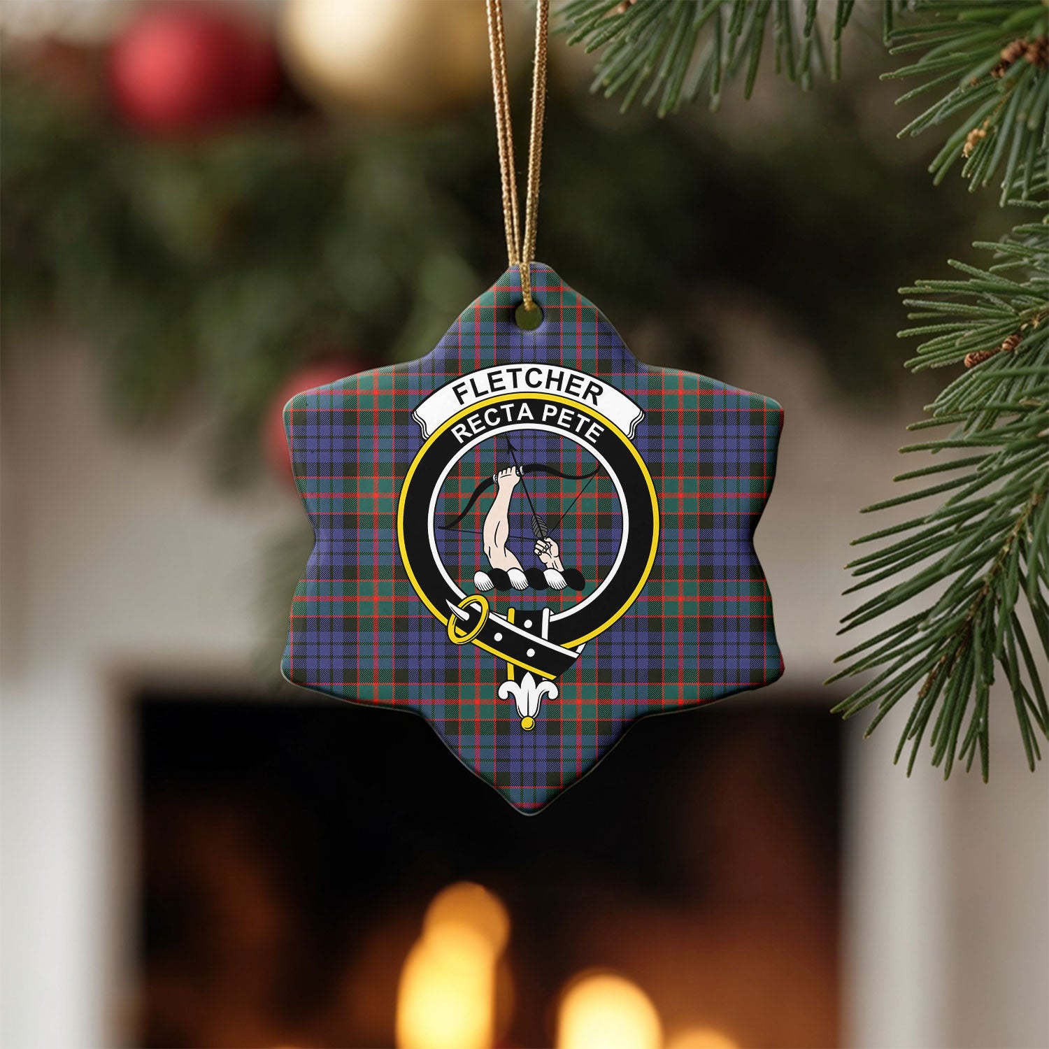 Fletcher of Dunans Tartan Crest Christmas Ceramic Ornament