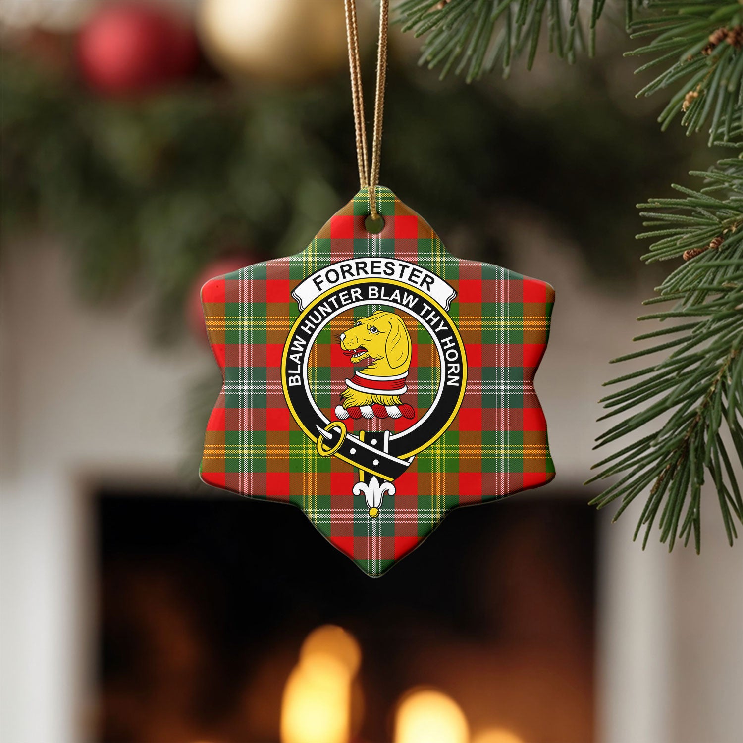 Forrester Tartan Crest Christmas Ceramic Ornament