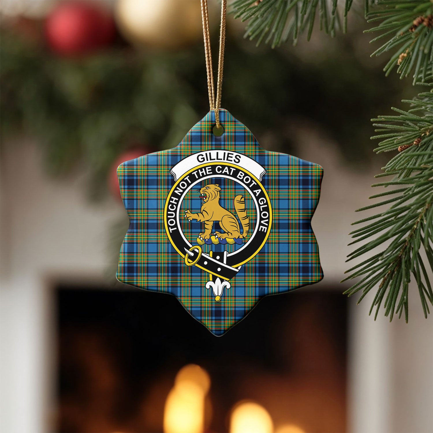 Gillies Ancient Tartan Crest Christmas Ceramic Ornament