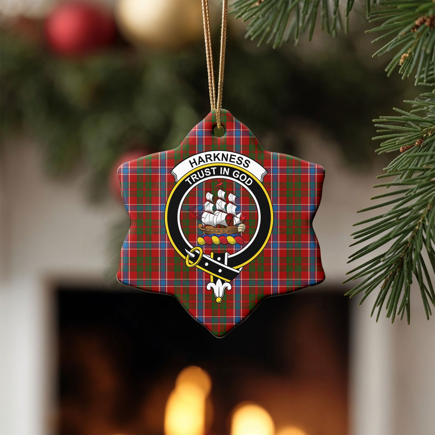 Harkness Dress Tartan Crest Christmas Ceramic Ornament