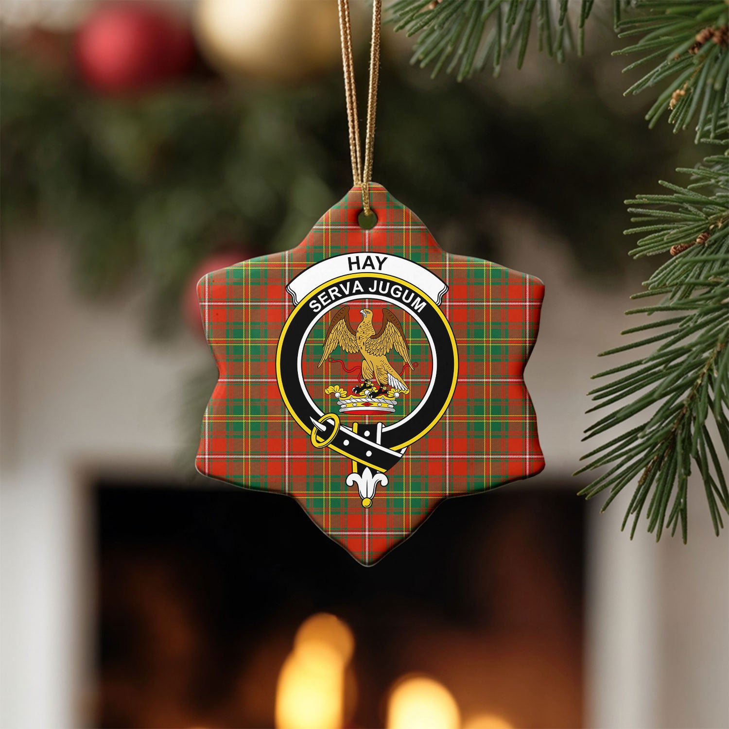 Hay Ancient Tartan Crest Christmas Ceramic Ornament