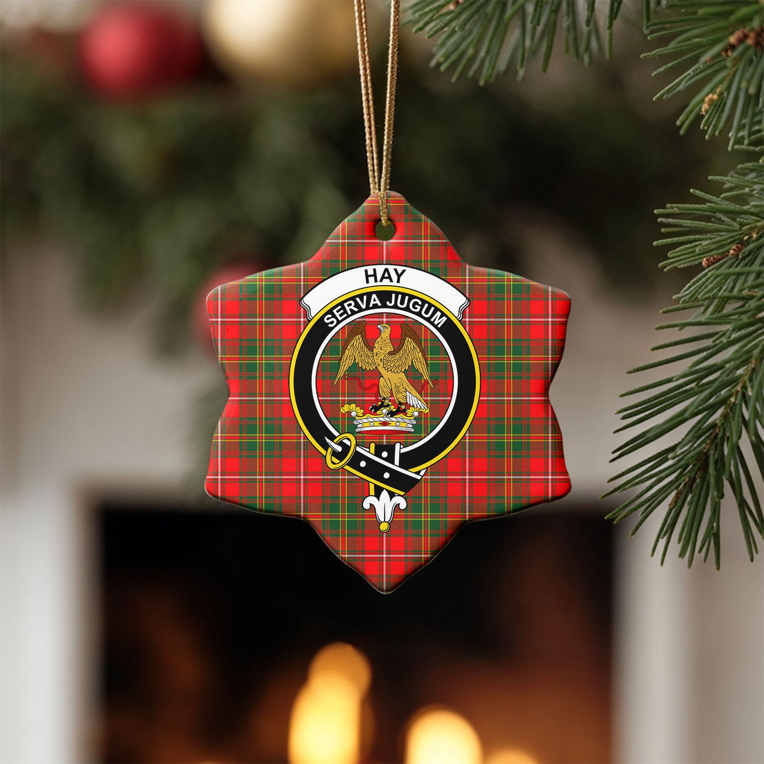 Hay Modern Tartan Crest Christmas Ceramic Ornament