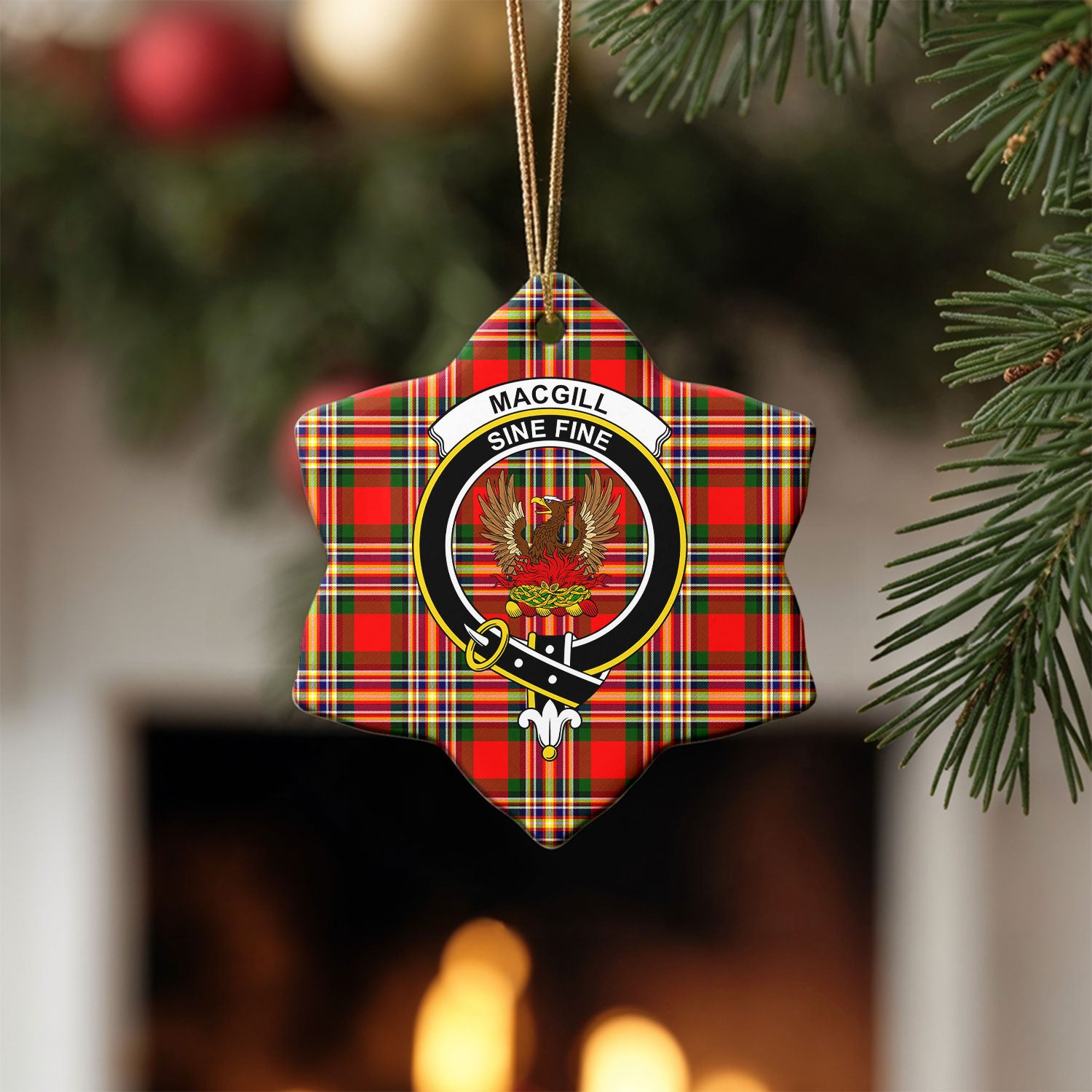 MacGill Modern Tartan Crest Christmas Ceramic Ornament
