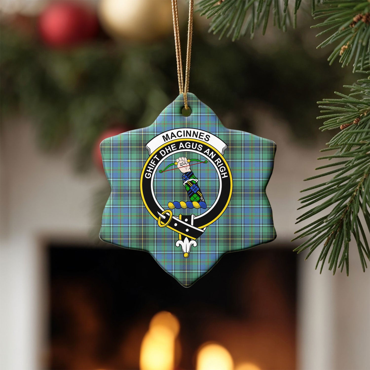 MacInnes Ancient Tartan Crest Christmas Ceramic Ornament