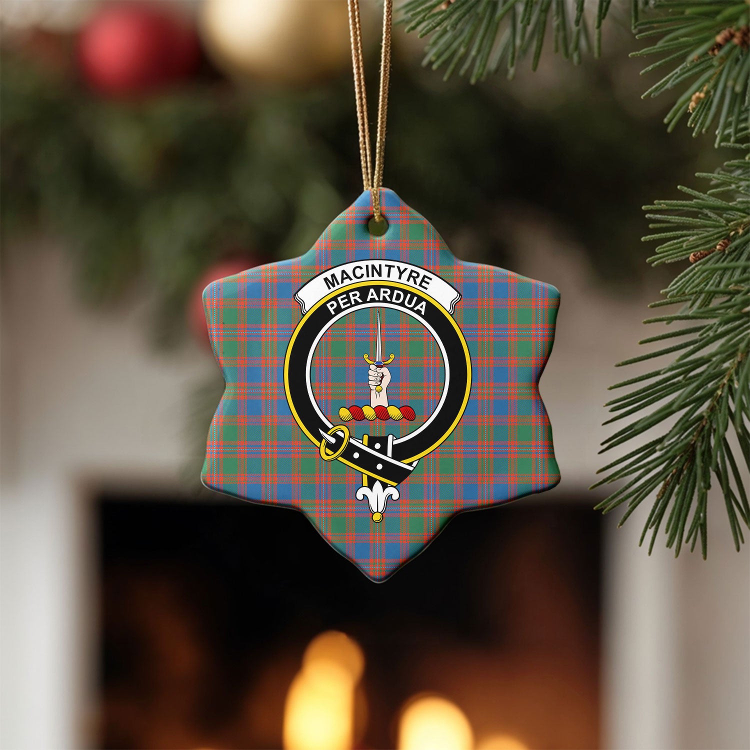 MacIntyre Ancient Tartan Crest Christmas Ceramic Ornament