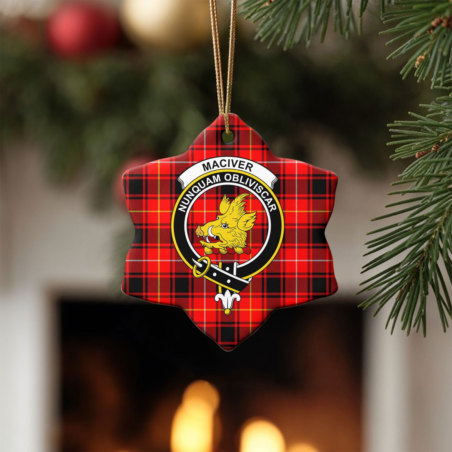 MacIver Modern Tartan Crest Christmas Ceramic Ornament