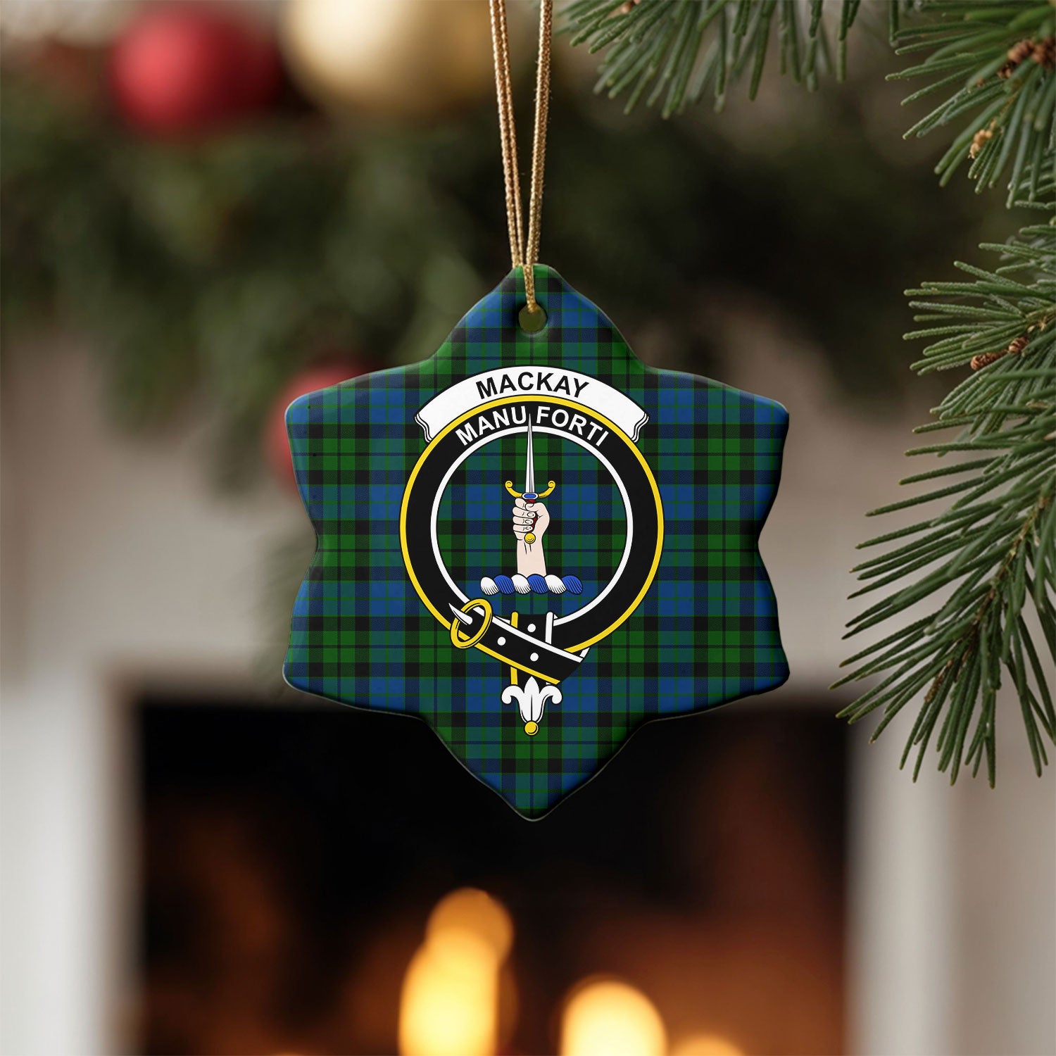 MacKay Modern Tartan Crest Christmas Ceramic Ornament