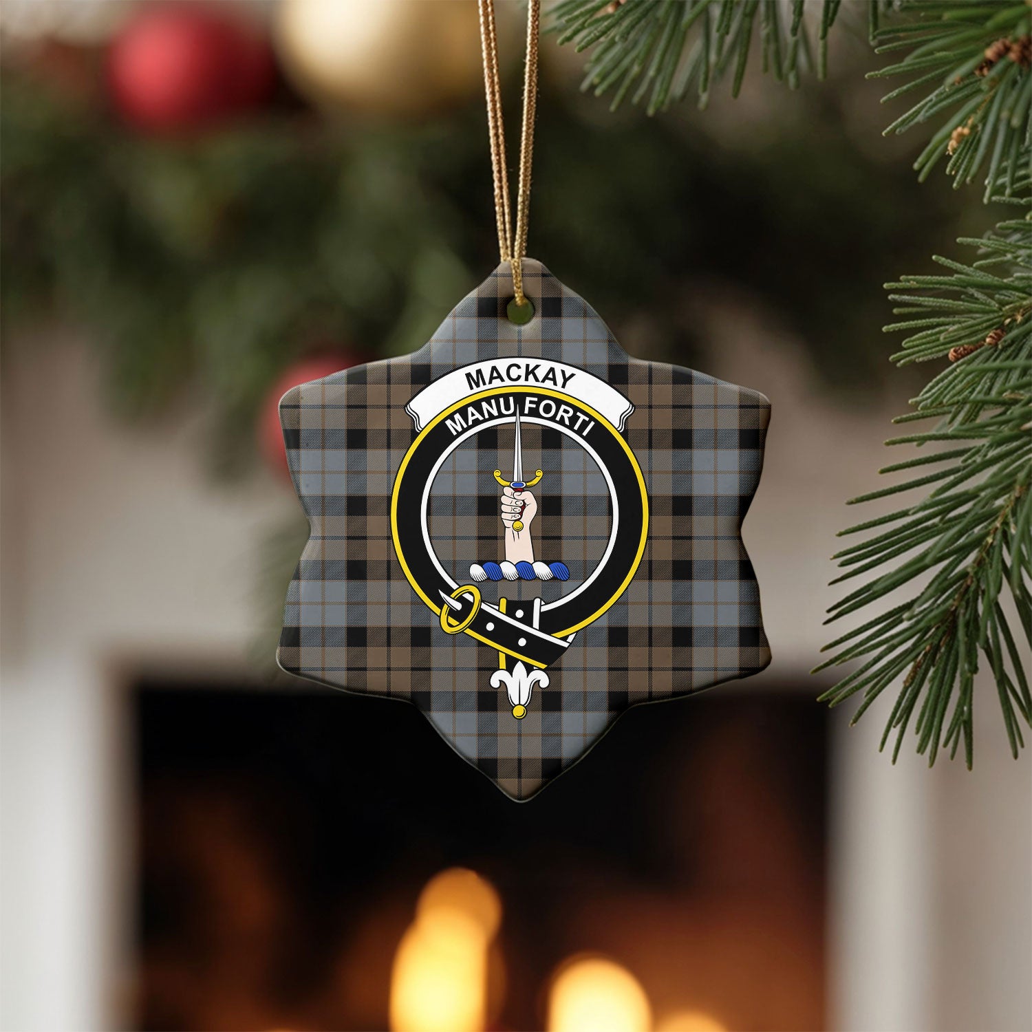 MacKay Weathered Tartan Crest Christmas Ceramic Ornament