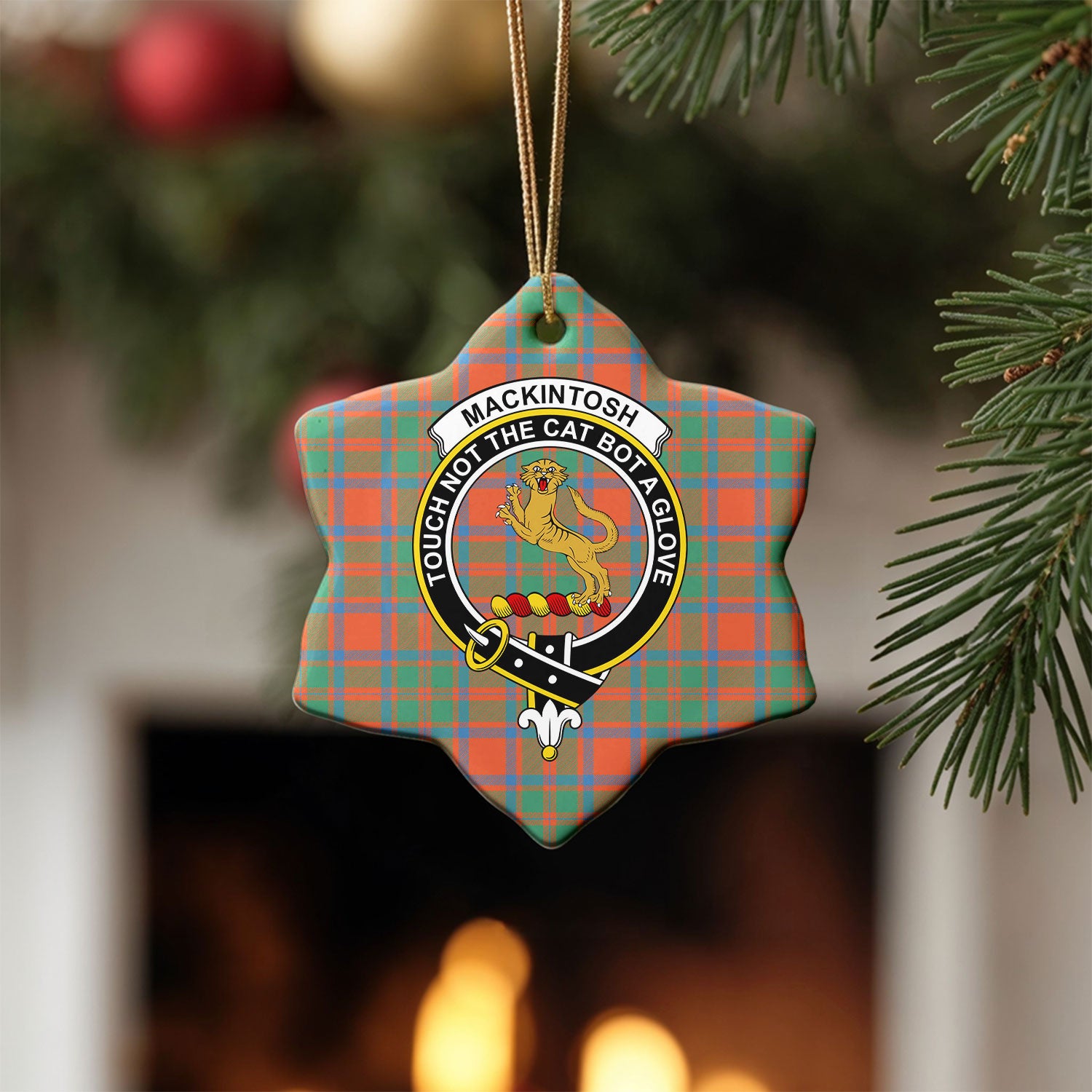 MacKintosh Ancient Tartan Crest Christmas Ceramic Ornament