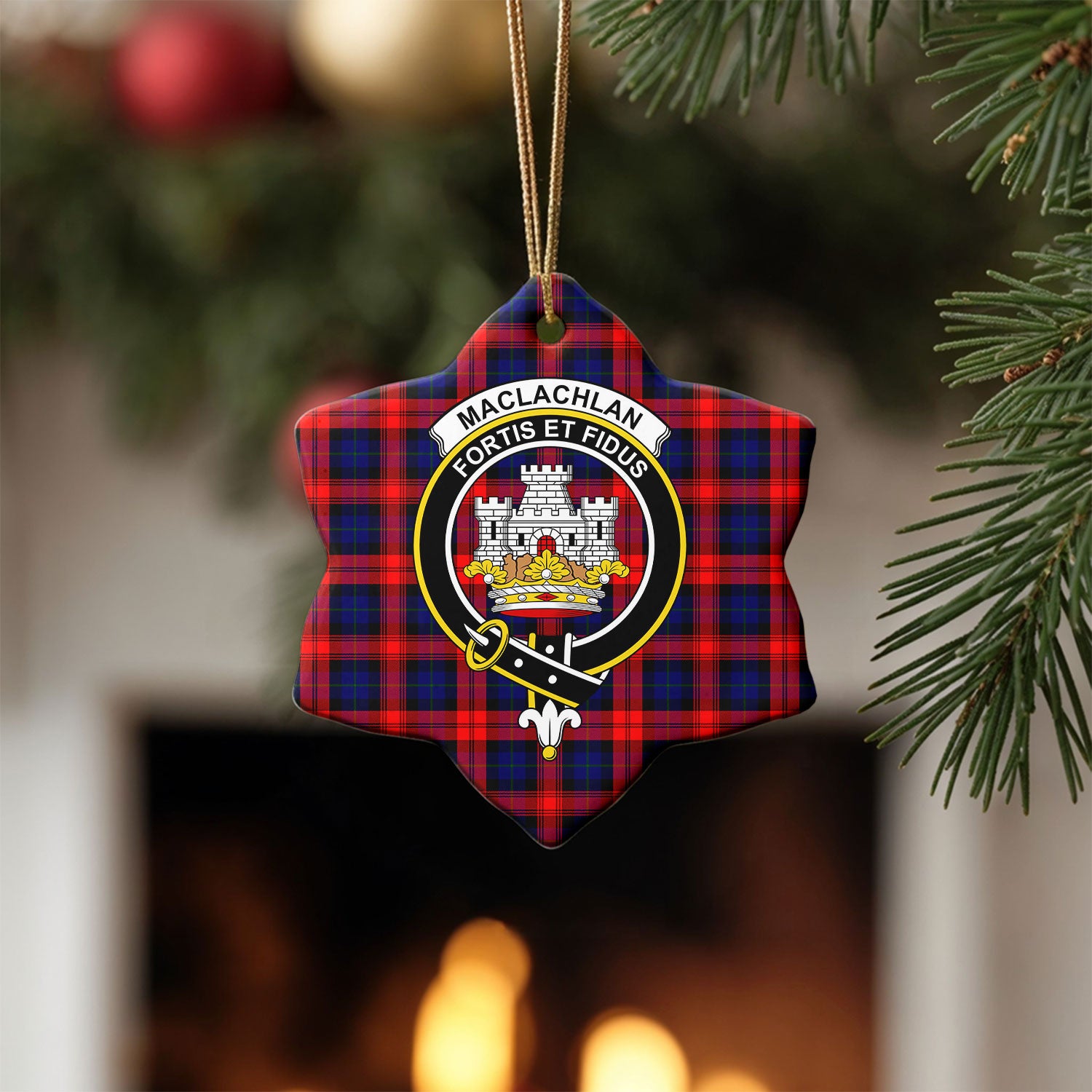 MacLachlan Modern Tartan Crest Christmas Ceramic Ornament