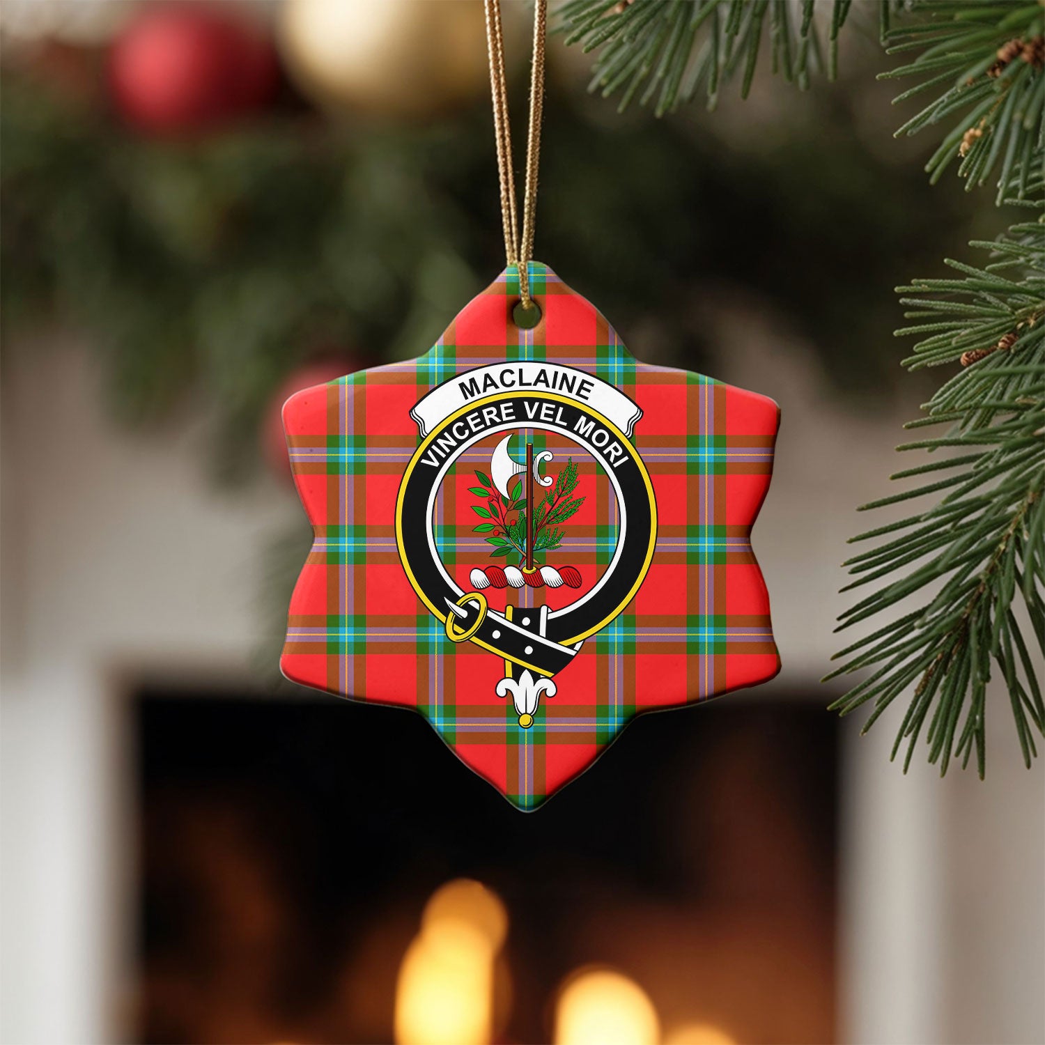 MacLaine of Loch Buie Tartan Crest Christmas Ceramic Ornament