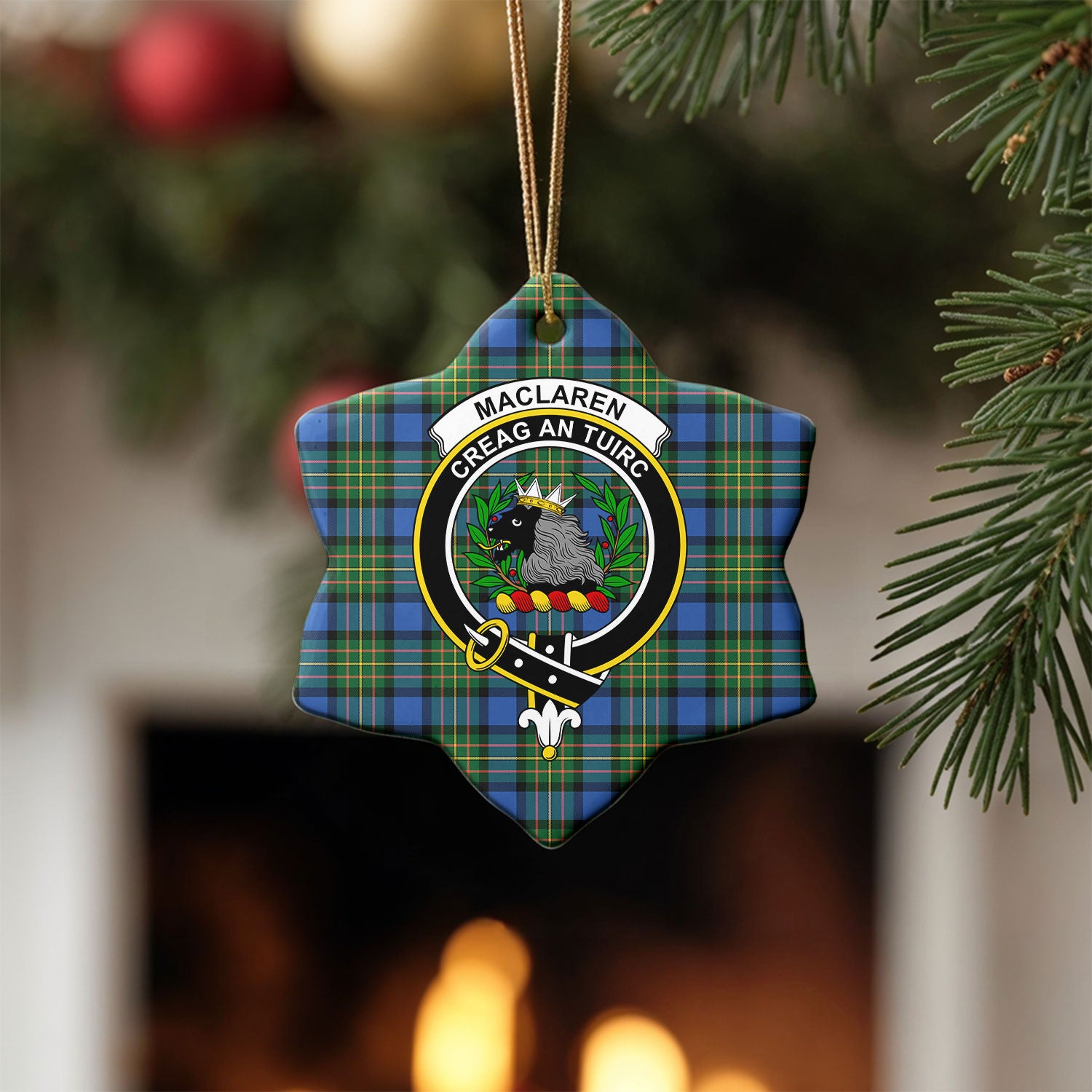 MacLaren Ancient Tartan Crest Christmas Ceramic Ornament