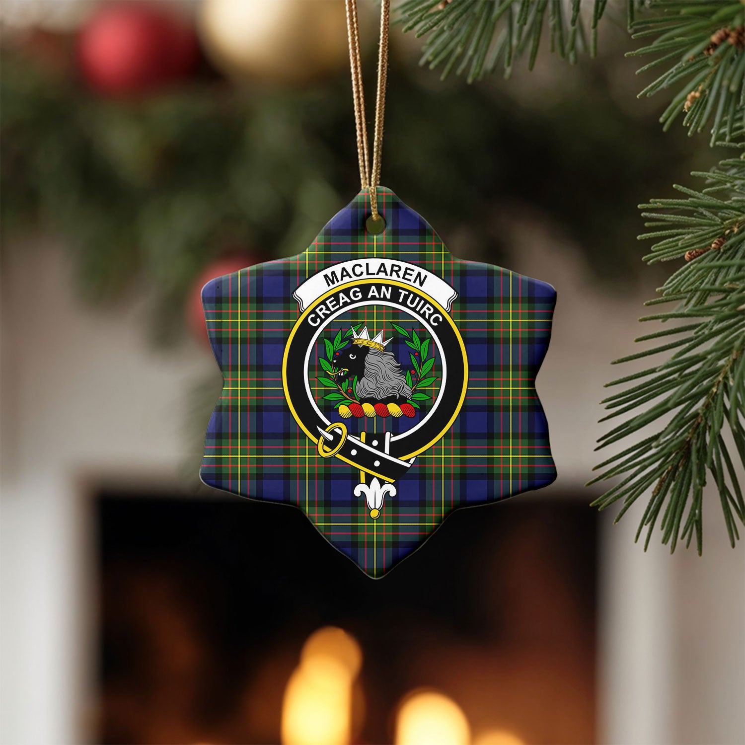 MacLaren Modern Tartan Crest Christmas Ceramic Ornament