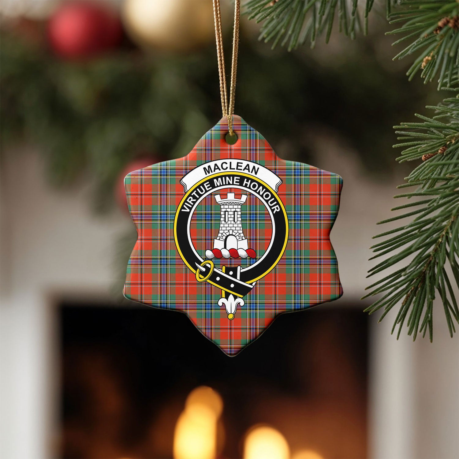 MacLean of Duart Ancient Tartan Crest Christmas Ceramic Ornament