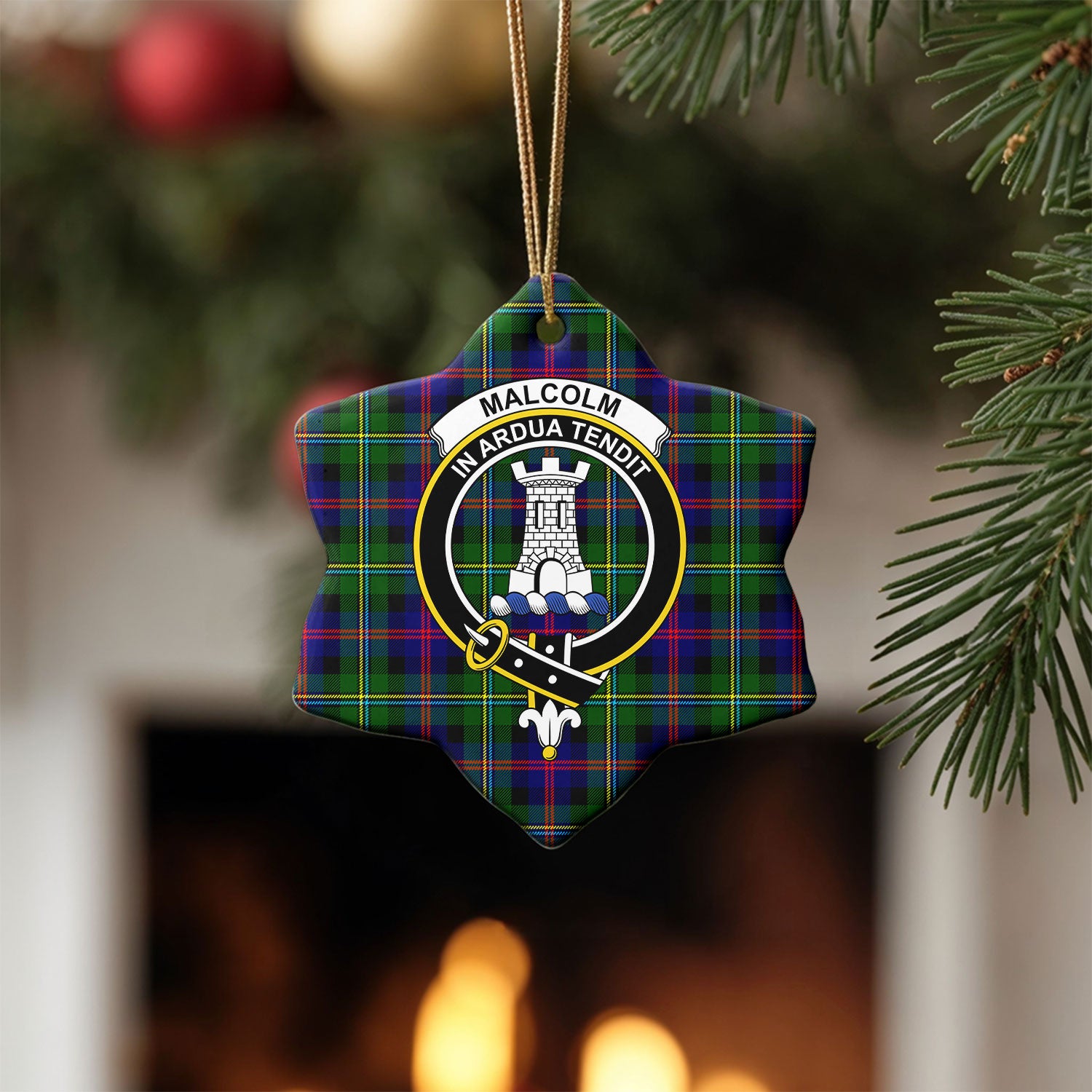 Malcolm (or MacCallum) Tartan Crest Christmas Ceramic Ornament