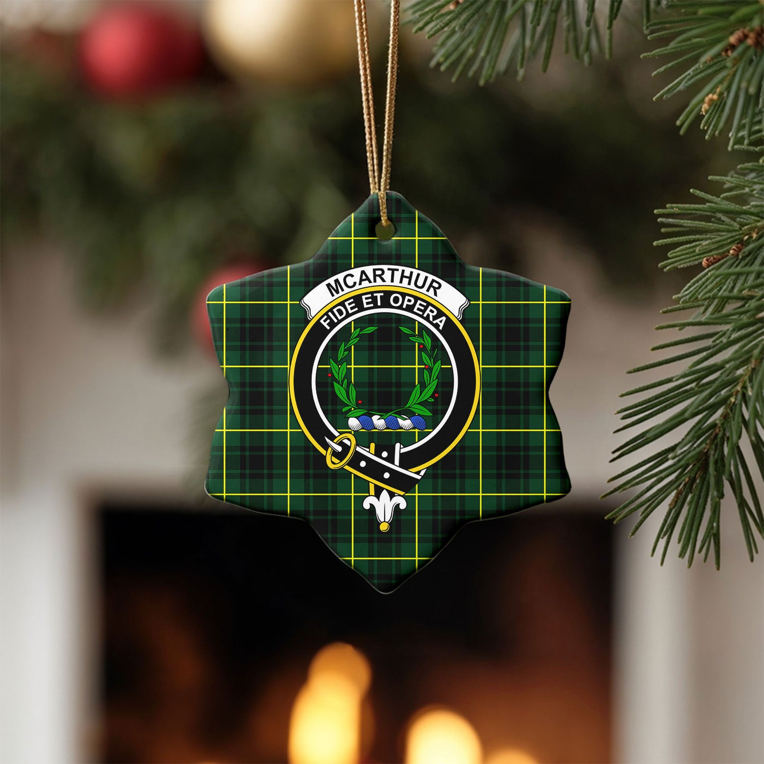 McArthur Modern Tartan Crest Christmas Ceramic Ornament