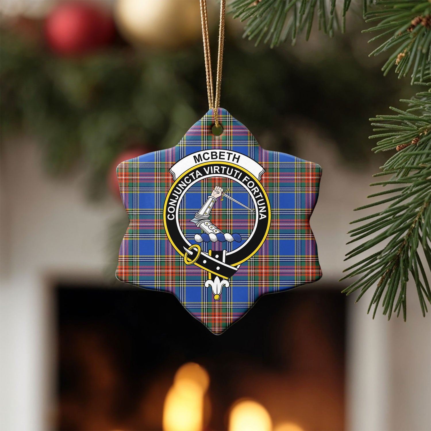 McBeth Ancient Tartan Crest Christmas Ceramic Ornament