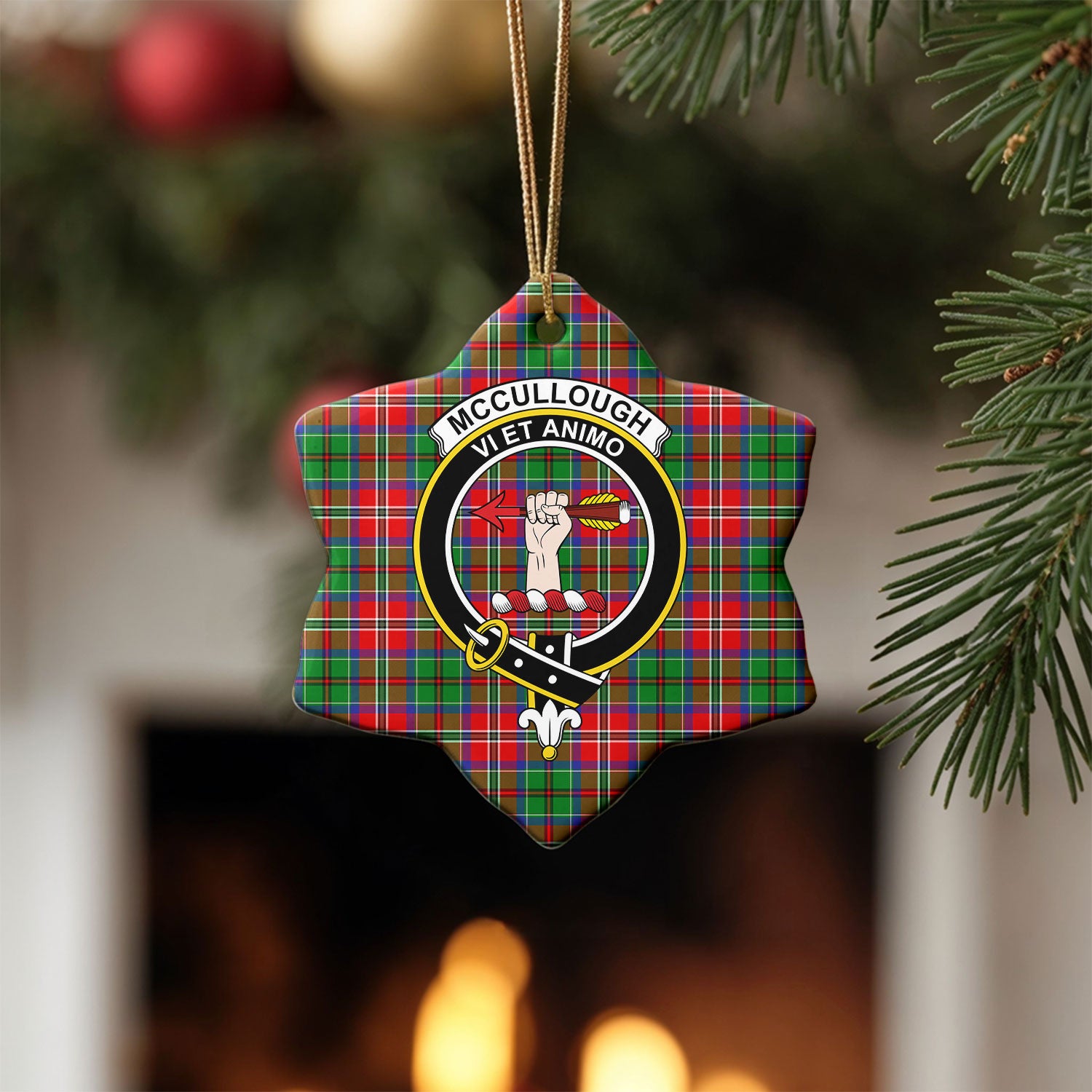 McCullough Tartan Crest Christmas Ceramic Ornament