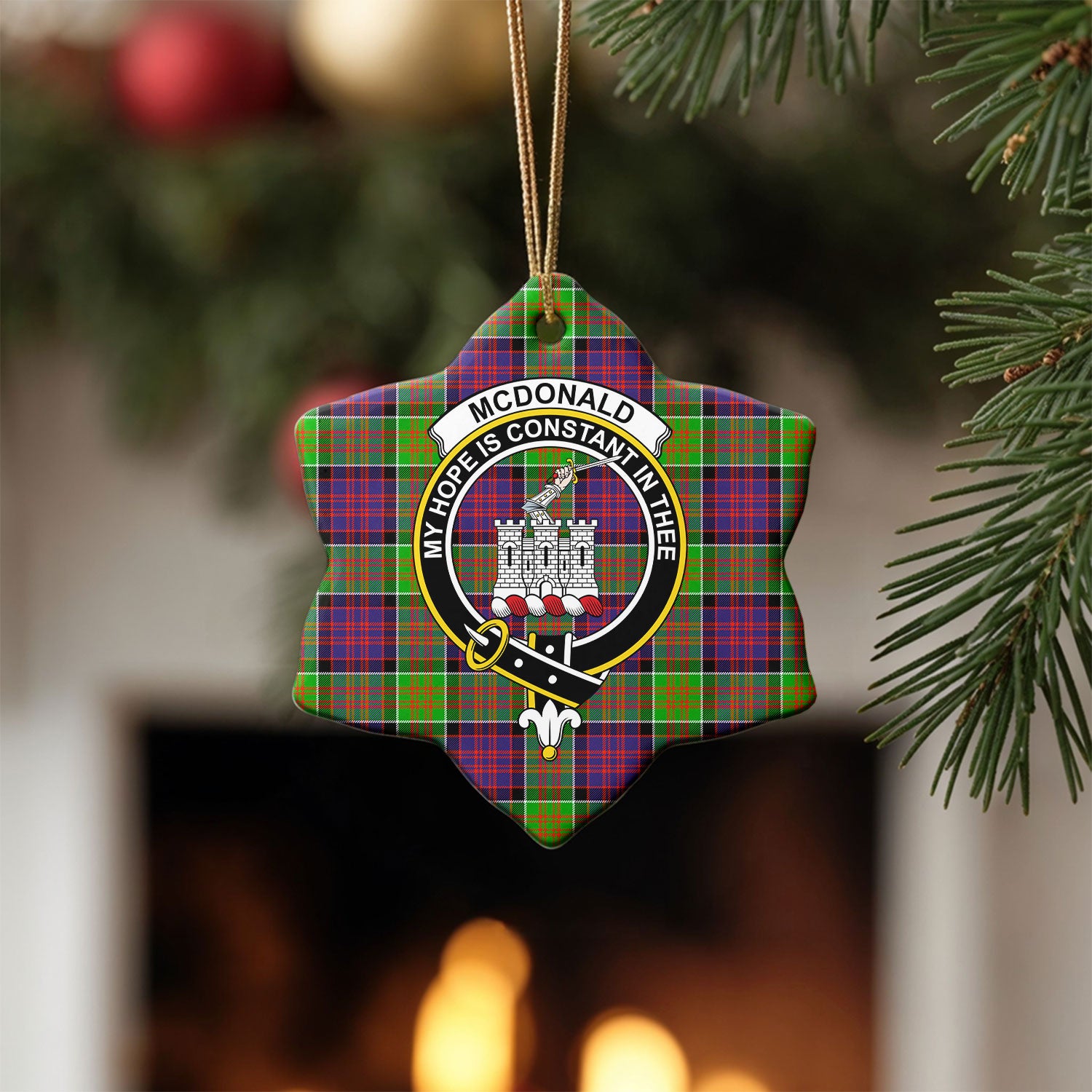 McDonald (Clan Ranald) Tartan Crest Christmas Ceramic Ornament