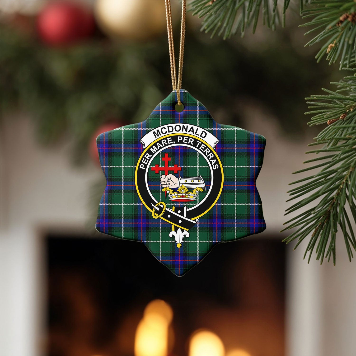 McDonald of the Isles Hunting Modern Tartan Crest Christmas Ceramic Ornament