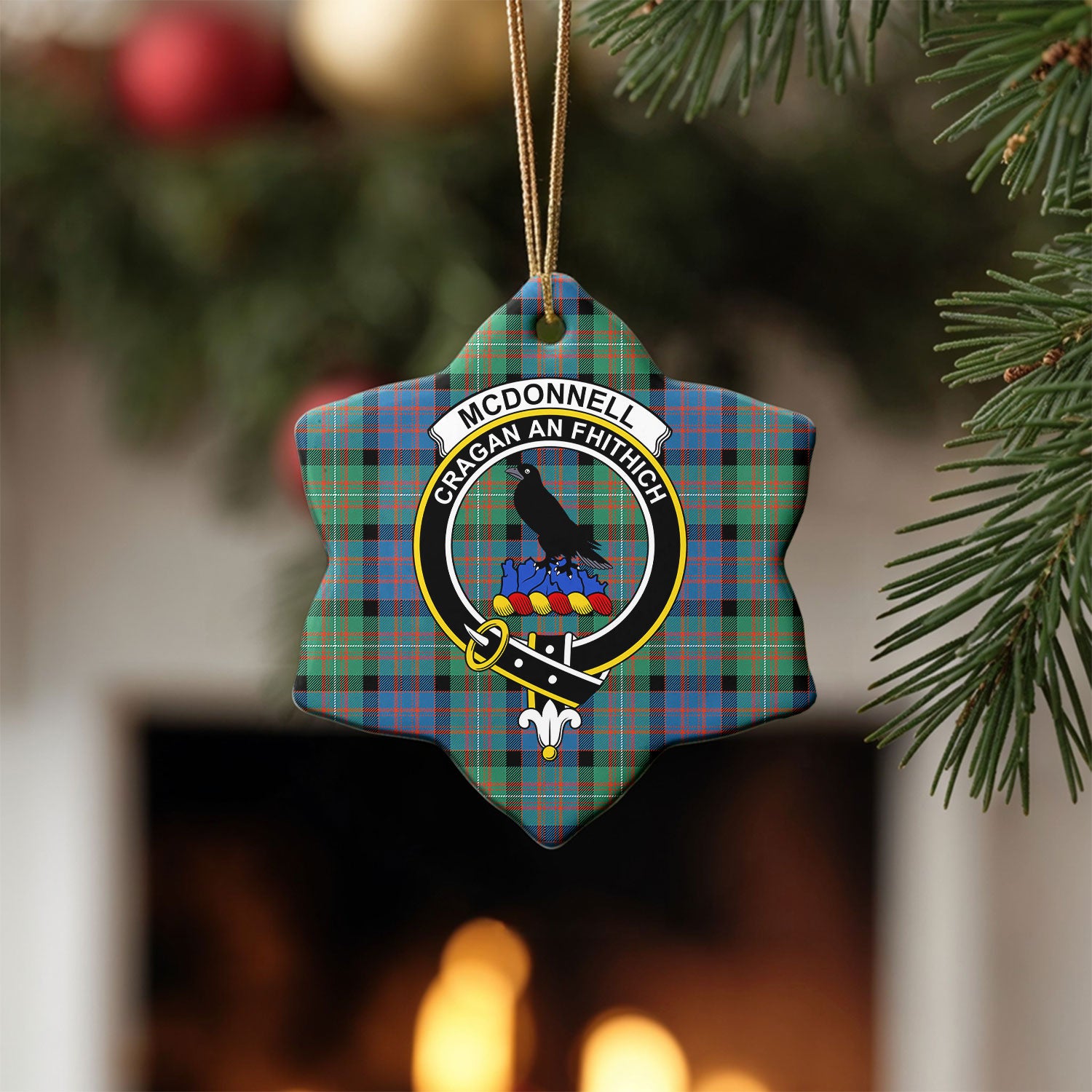 McDonnell of Glengarry Ancient Tartan Crest Christmas Ceramic Ornament