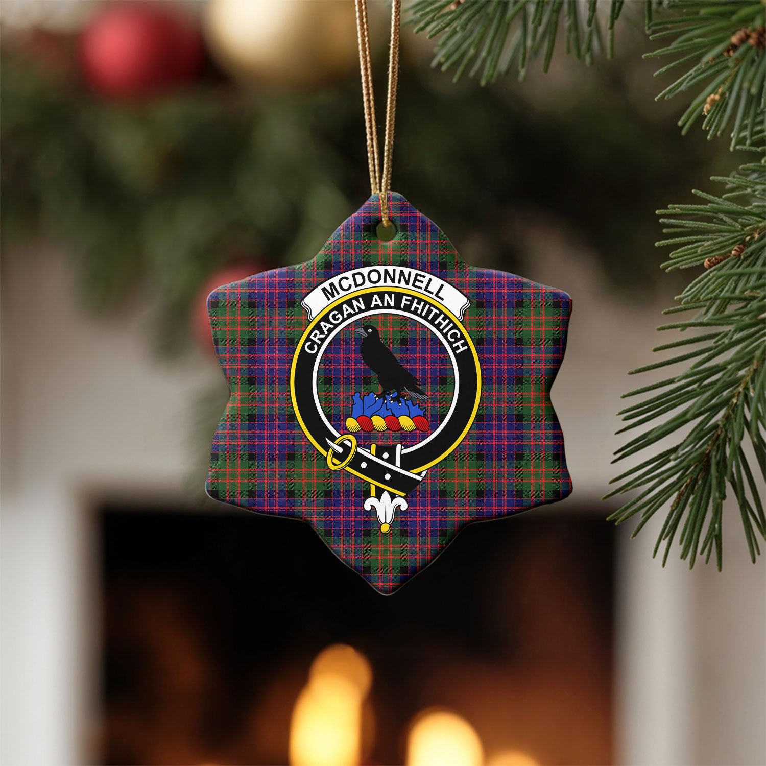 McDonnell of Glengarry Modern Tartan Crest Christmas Ceramic Ornament