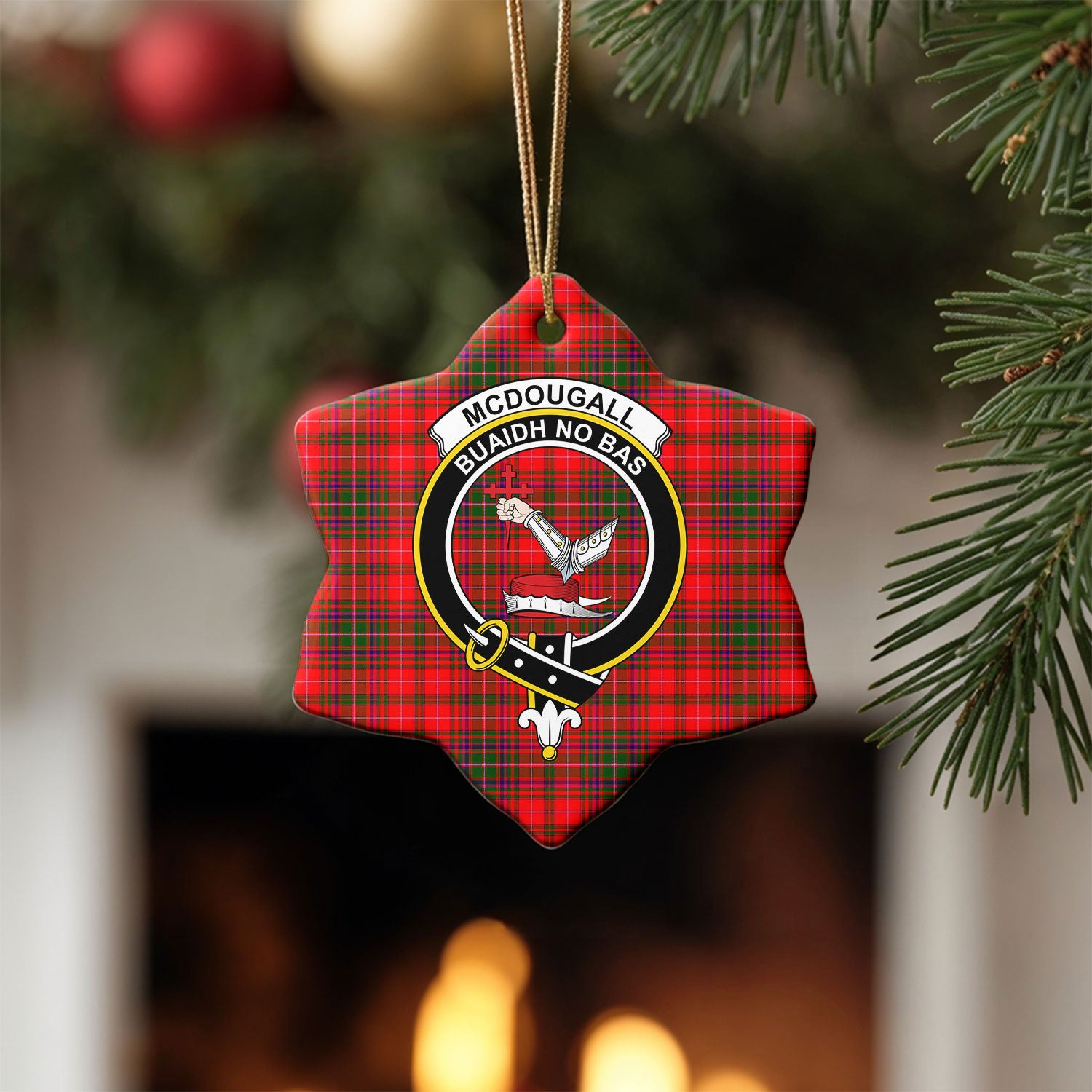 McDougall Modern Tartan Crest Christmas Ceramic Ornament