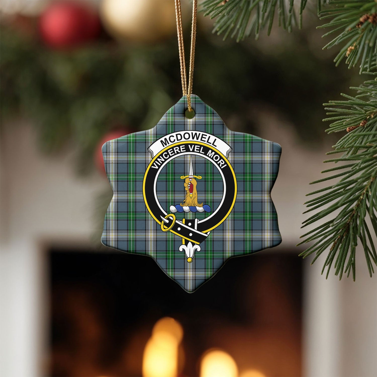 McDowell (MacDowell) Tartan Crest Christmas Ceramic Ornament