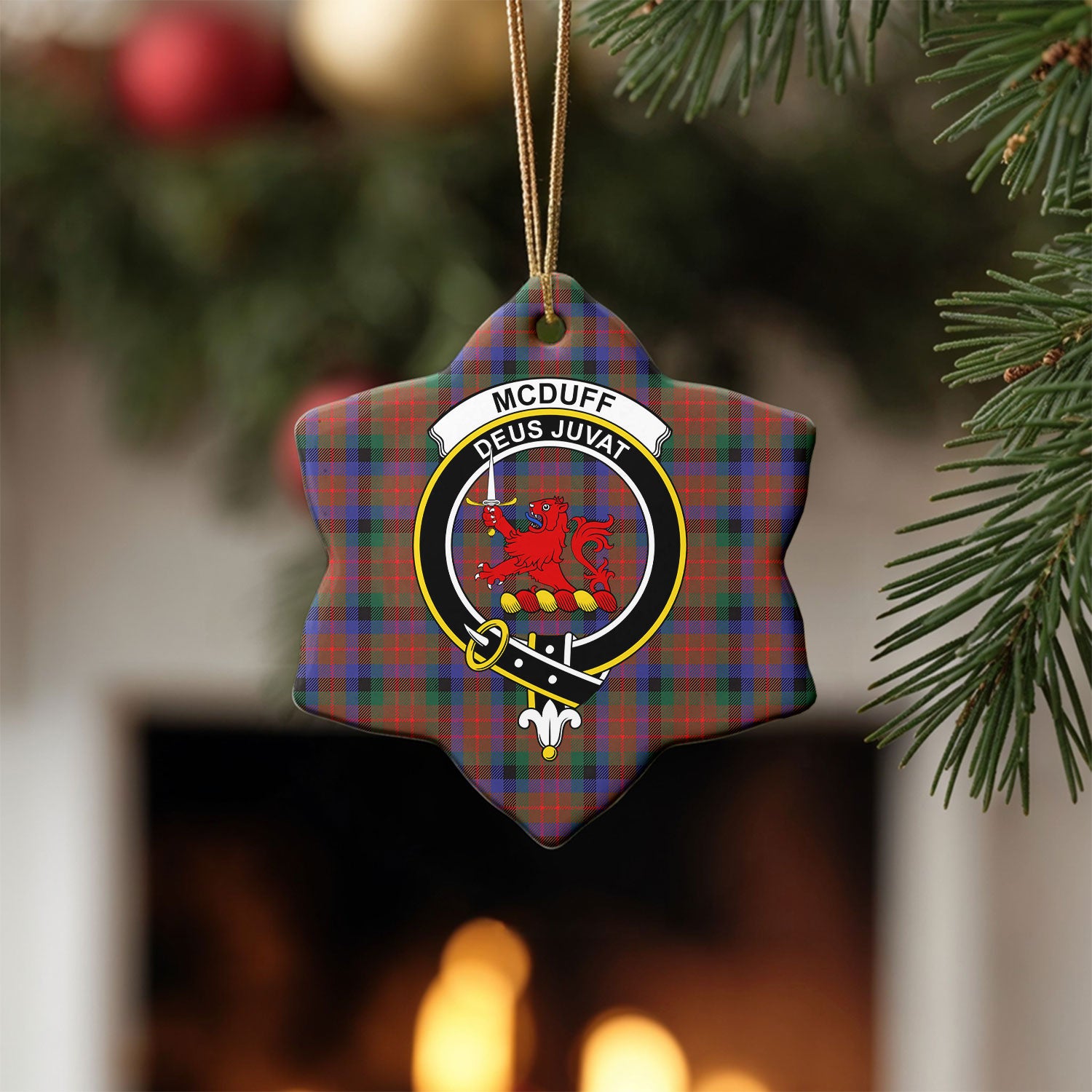McDuff Hunting Modern Tartan Crest Christmas Ceramic Ornament
