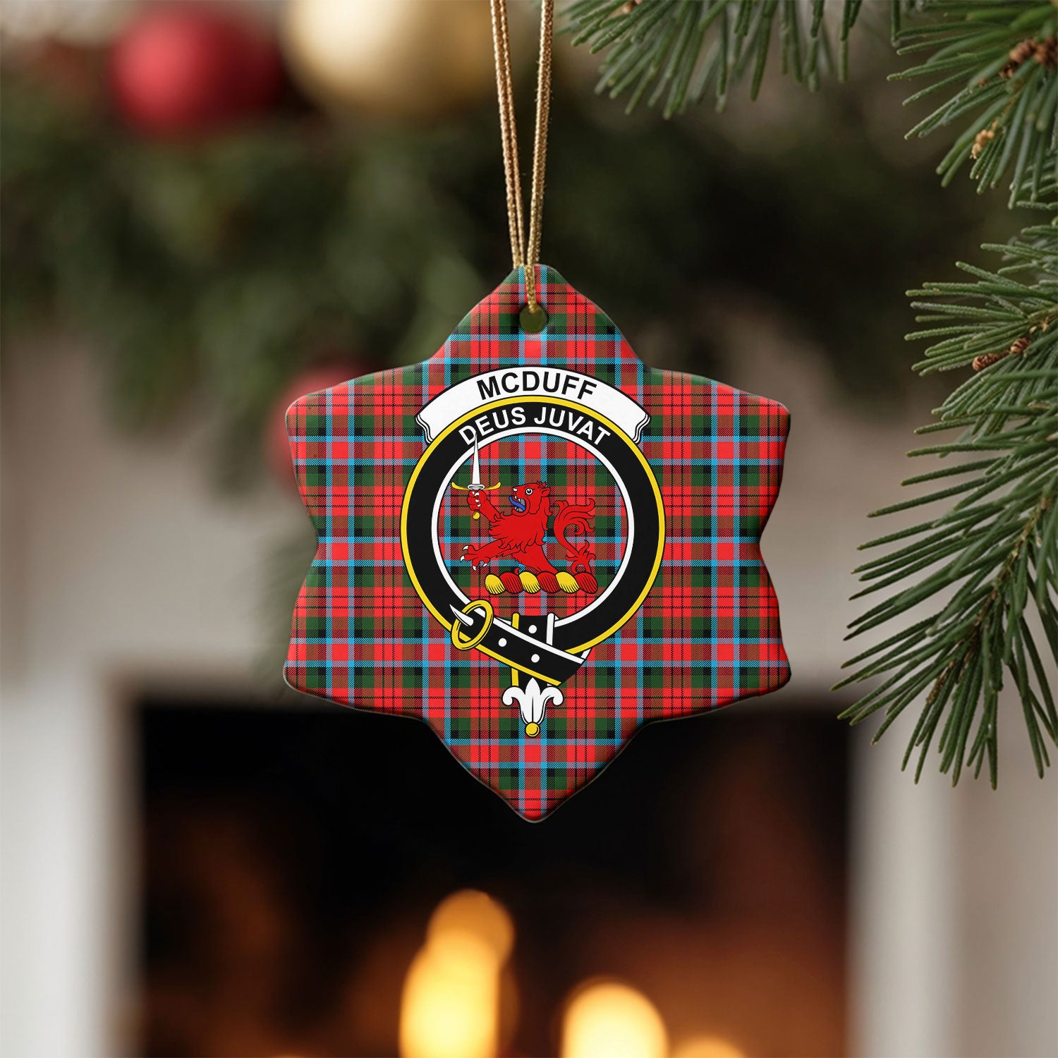 McDuff Modern Tartan Crest Christmas Ceramic Ornament